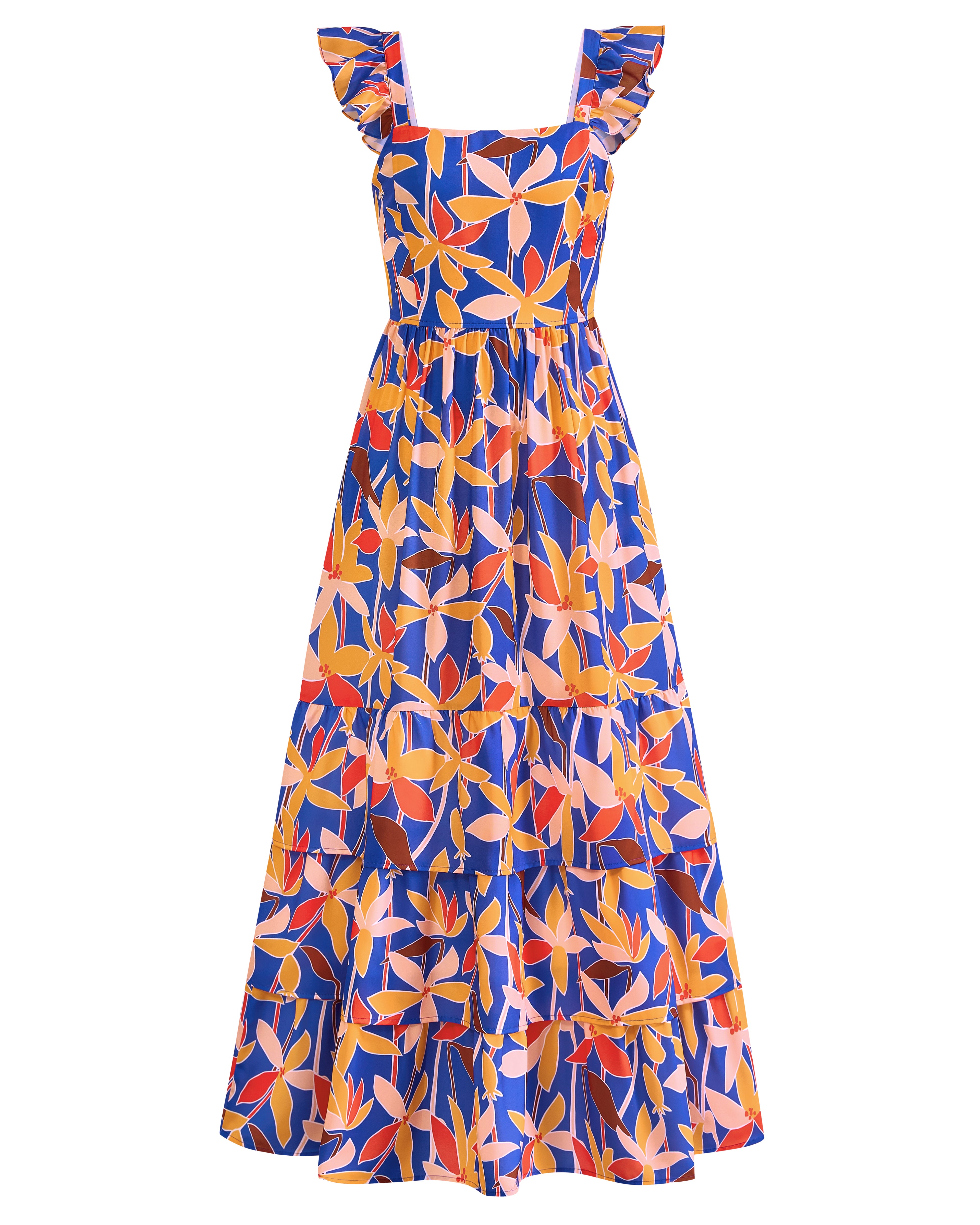 dowerme Summer Dresses for Women 2025 Casual Ruffle Smocked Tiered A-Line Boho Floral Maxi Beach Sun Dress with Pockets