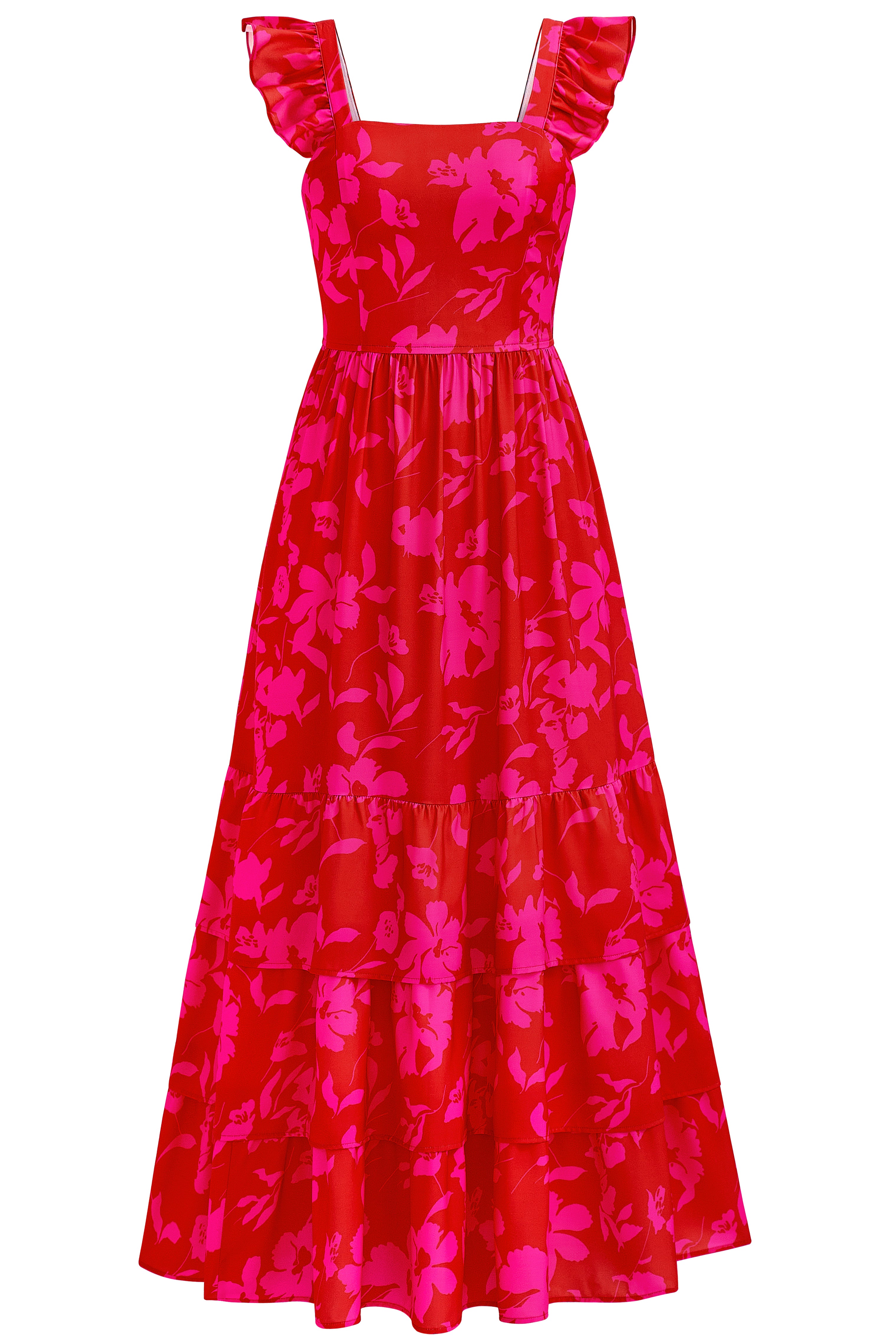 dowerme Summer Dresses for Women 2025 Casual Ruffle Smocked Tiered A-Line Boho Floral Maxi Beach Sun Dress with Pockets