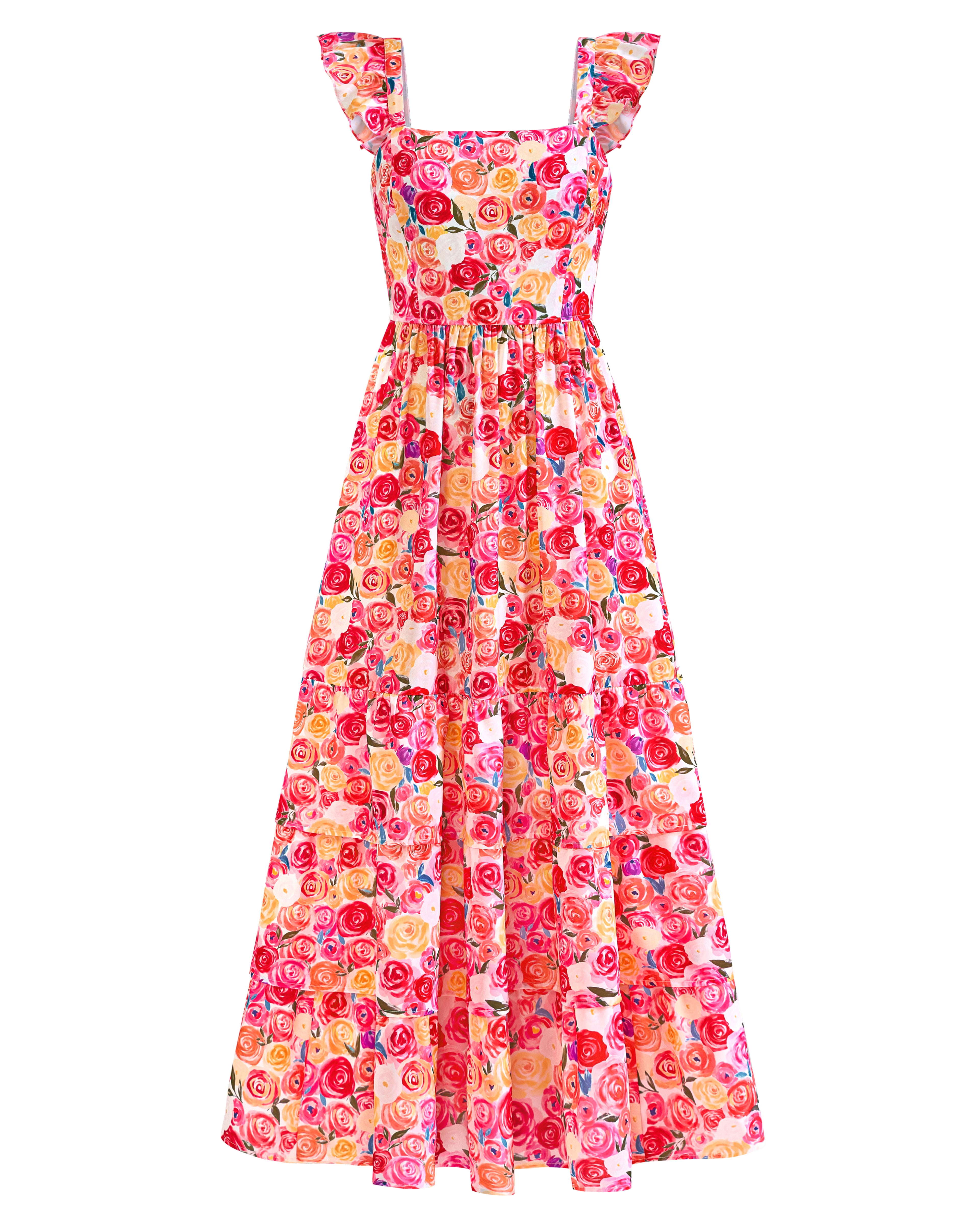 dowerme Summer Dresses for Women 2025 Casual Ruffle Smocked Tiered A-Line Boho Floral Maxi Beach Sun Dress with Pockets