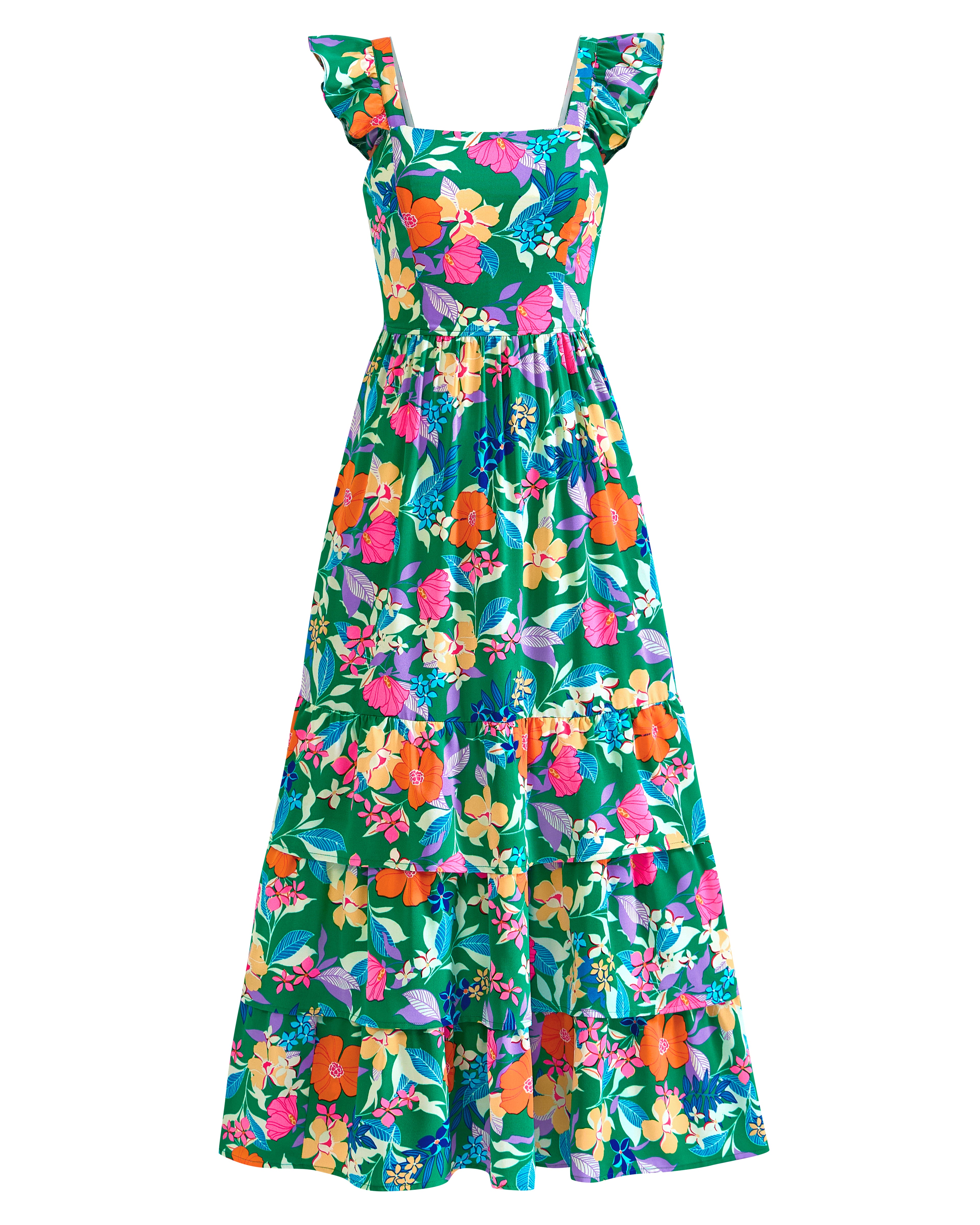 dowerme Summer Dresses for Women 2025 Casual Ruffle Smocked Tiered A-Line Boho Floral Maxi Beach Sun Dress with Pockets