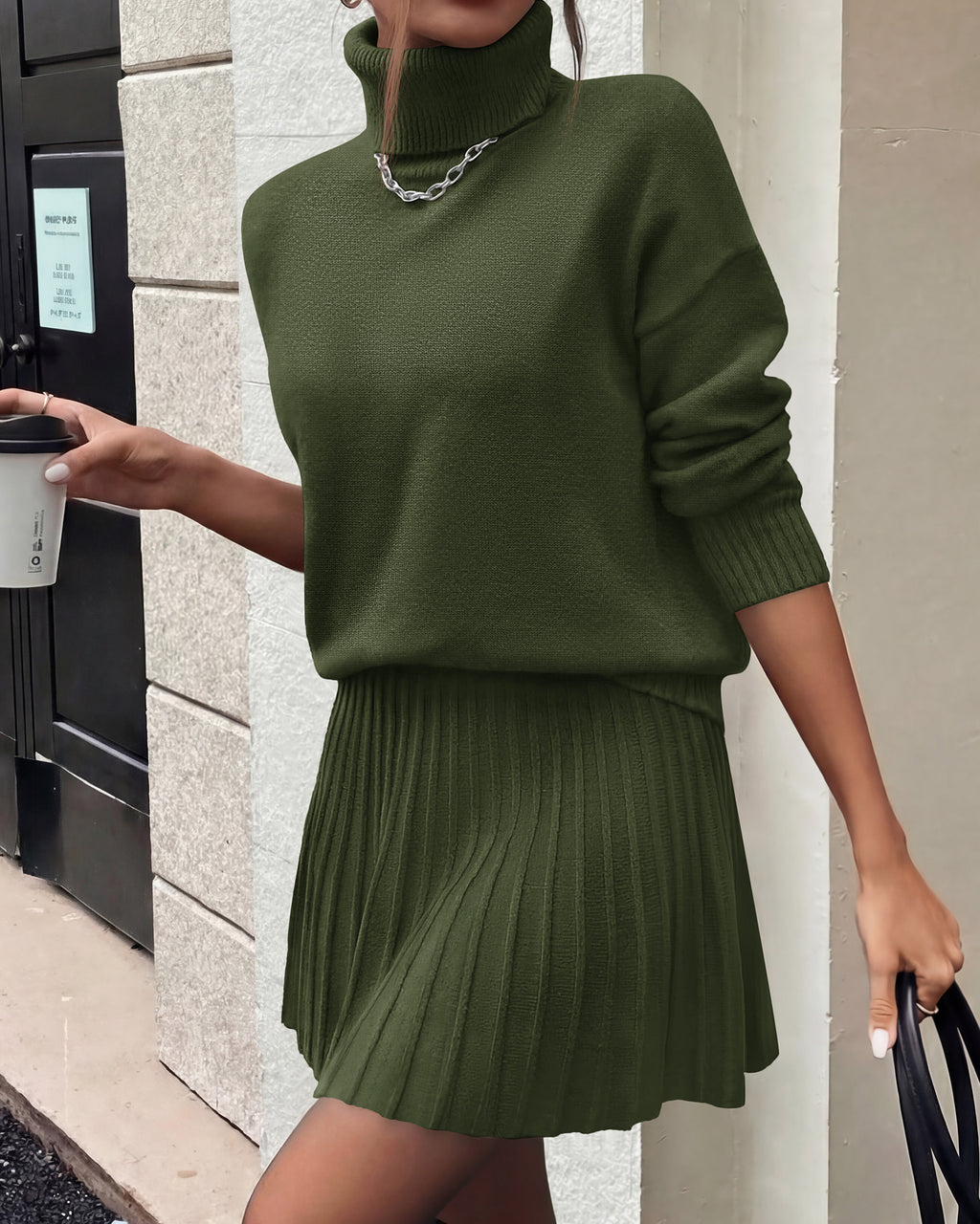 dowerme 2 Piece Sets For Women 2026 Fall Turtleneck Sweater Pleated Mini Skirt Set Cute Winter Clothing Vacation Outfits