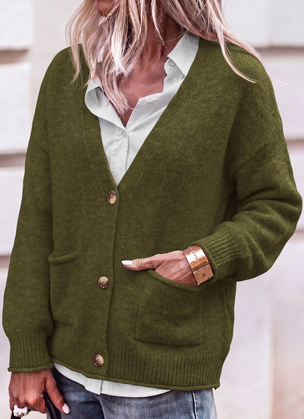 dowerme Women's Casual Button Down Chunky Cropped Cardigan