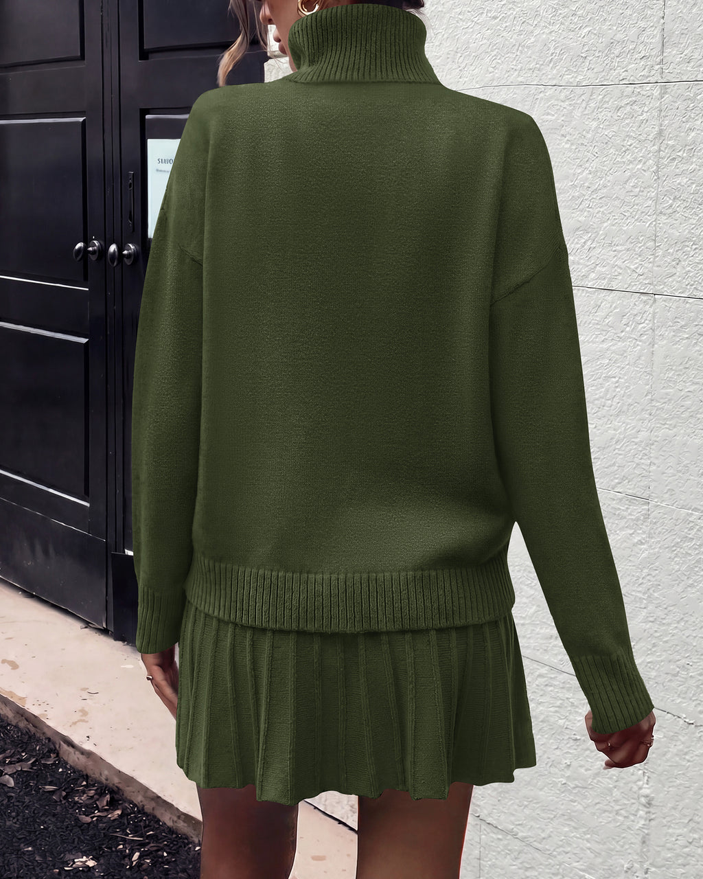 dowerme 2 Piece Sets For Women 2026 Fall Turtleneck Sweater Pleated Mini Skirt Set Cute Winter Clothing Vacation Outfits