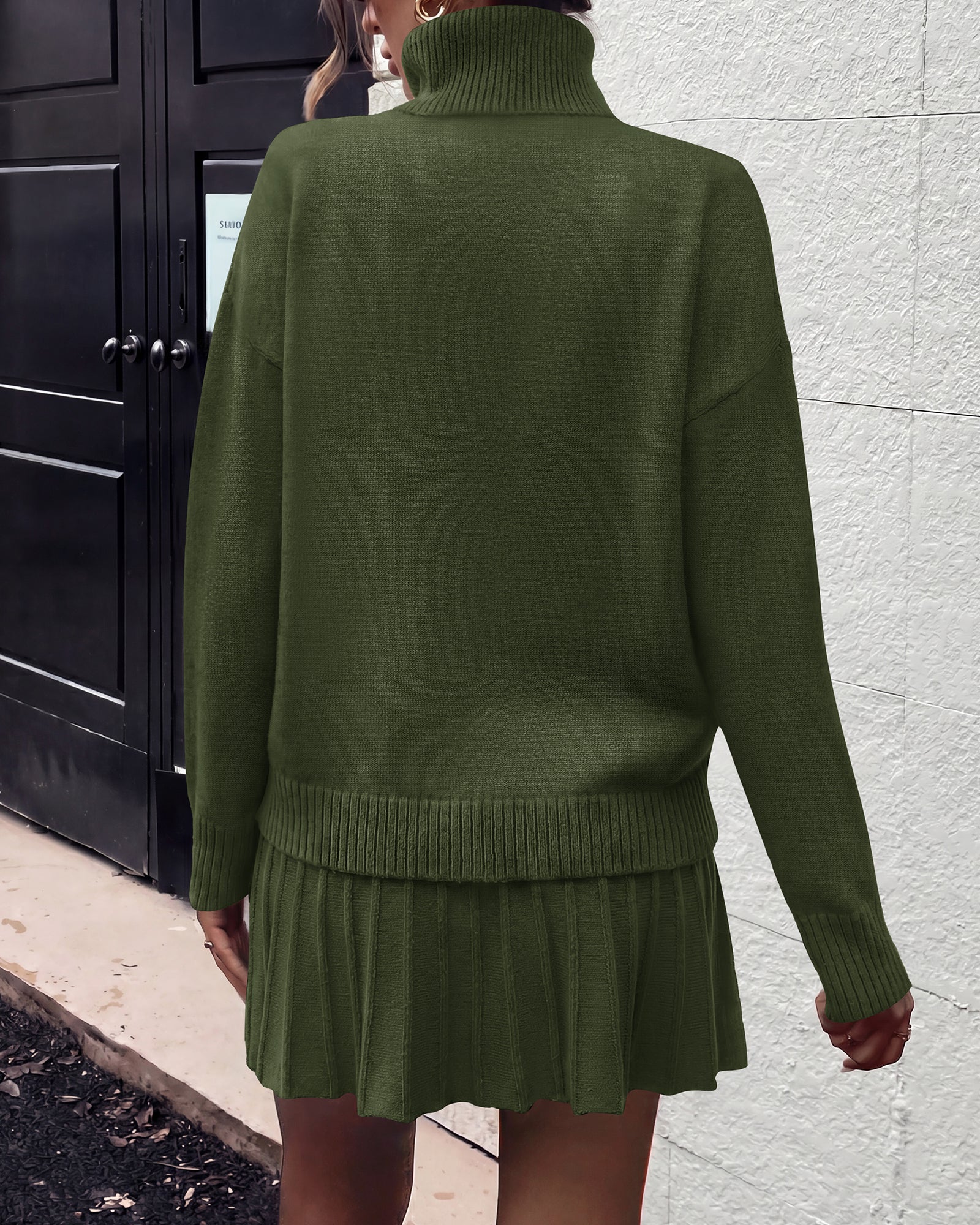 dowerme 2 Piece Sets For Women 2026 Fall Turtleneck Sweater Pleated Mini Skirt Set Cute Winter Clothing Vacation Outfits