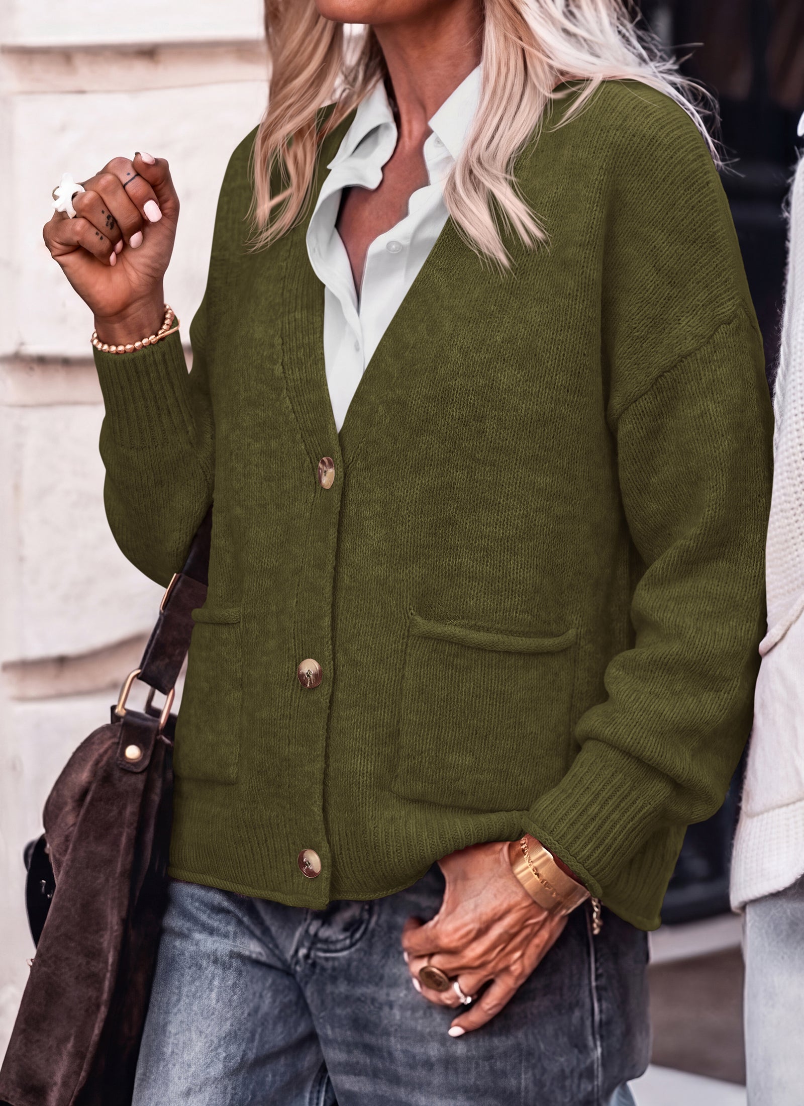 dowerme Women's Casual Button Down Chunky Cropped Cardigan