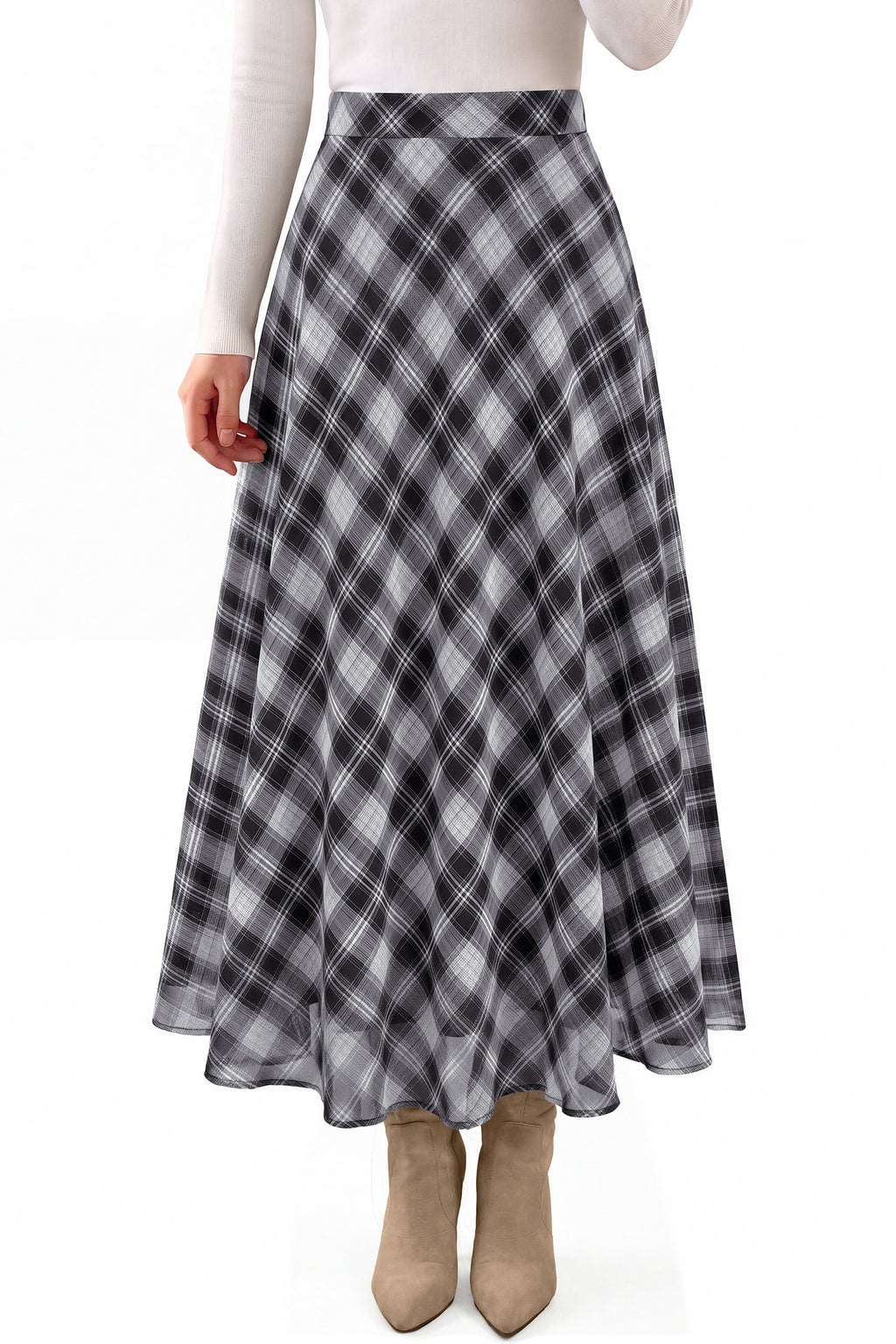 dowerme Casual A-Line Plaid Maxi Skirts for Women Trendy