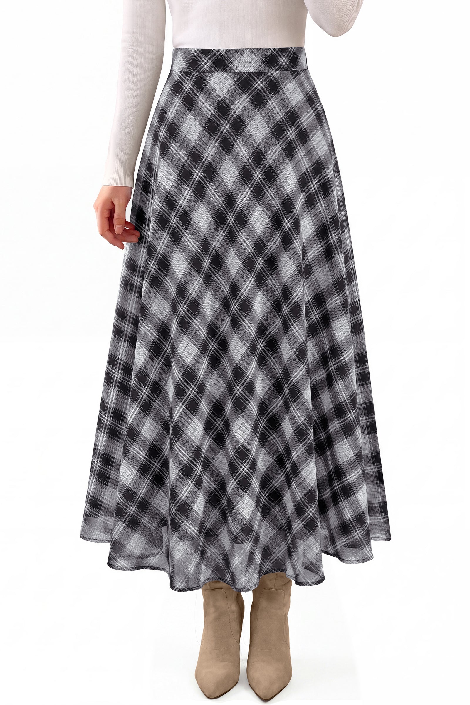 dowerme Casual A-Line Plaid Maxi Skirts for Women Trendy