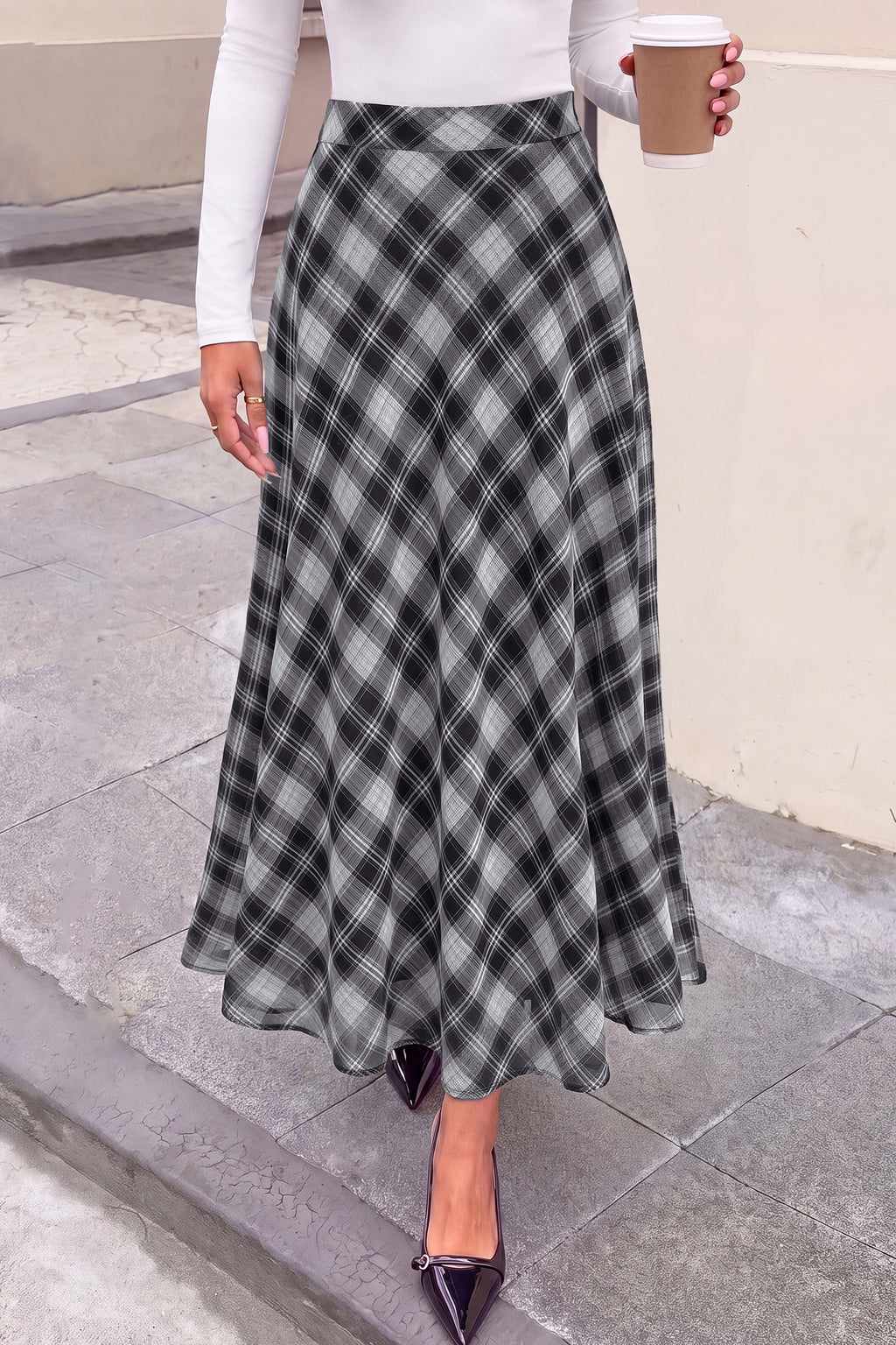 dowerme Casual A-Line Plaid Maxi Skirts for Women Trendy