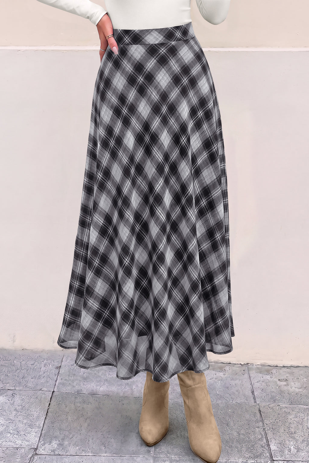 dowerme Casual A-Line Plaid Maxi Skirts for Women Trendy