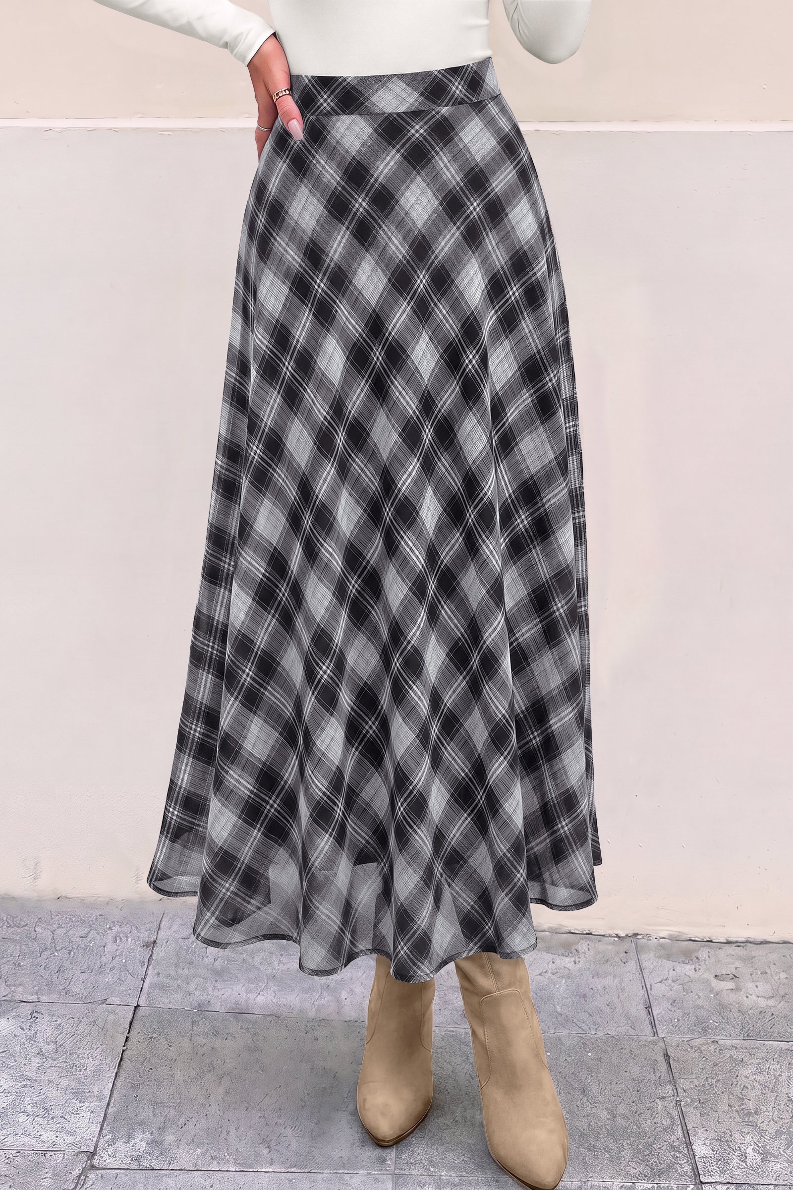 dowerme Casual A-Line Plaid Maxi Skirts for Women Trendy