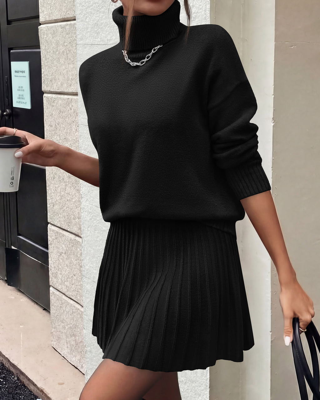 dowerme 2 Piece Sets For Women 2026 Fall Turtleneck Sweater Pleated Mini Skirt Set Cute Winter Clothing Vacation Outfits