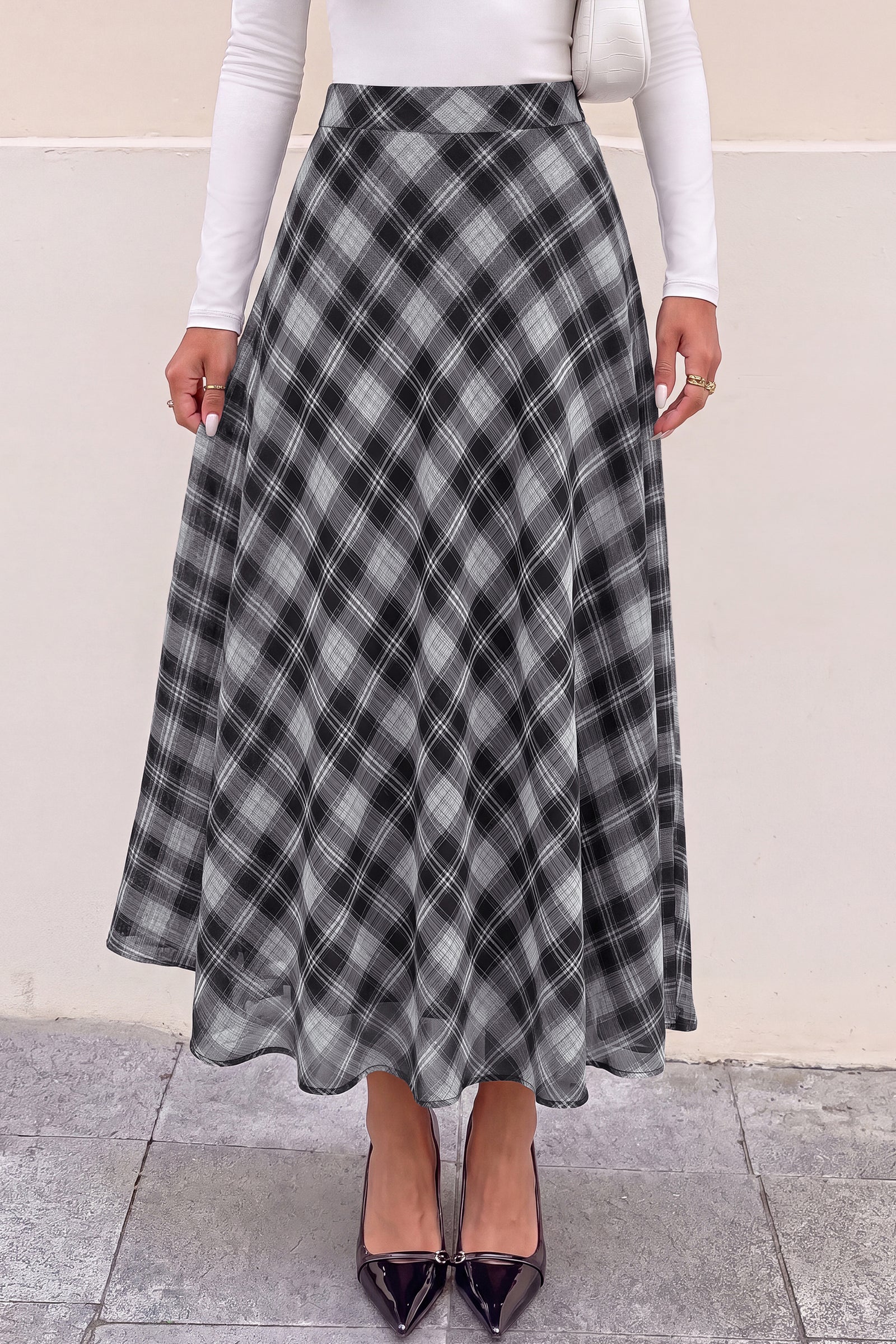 dowerme Casual A-Line Plaid Maxi Skirts for Women Trendy