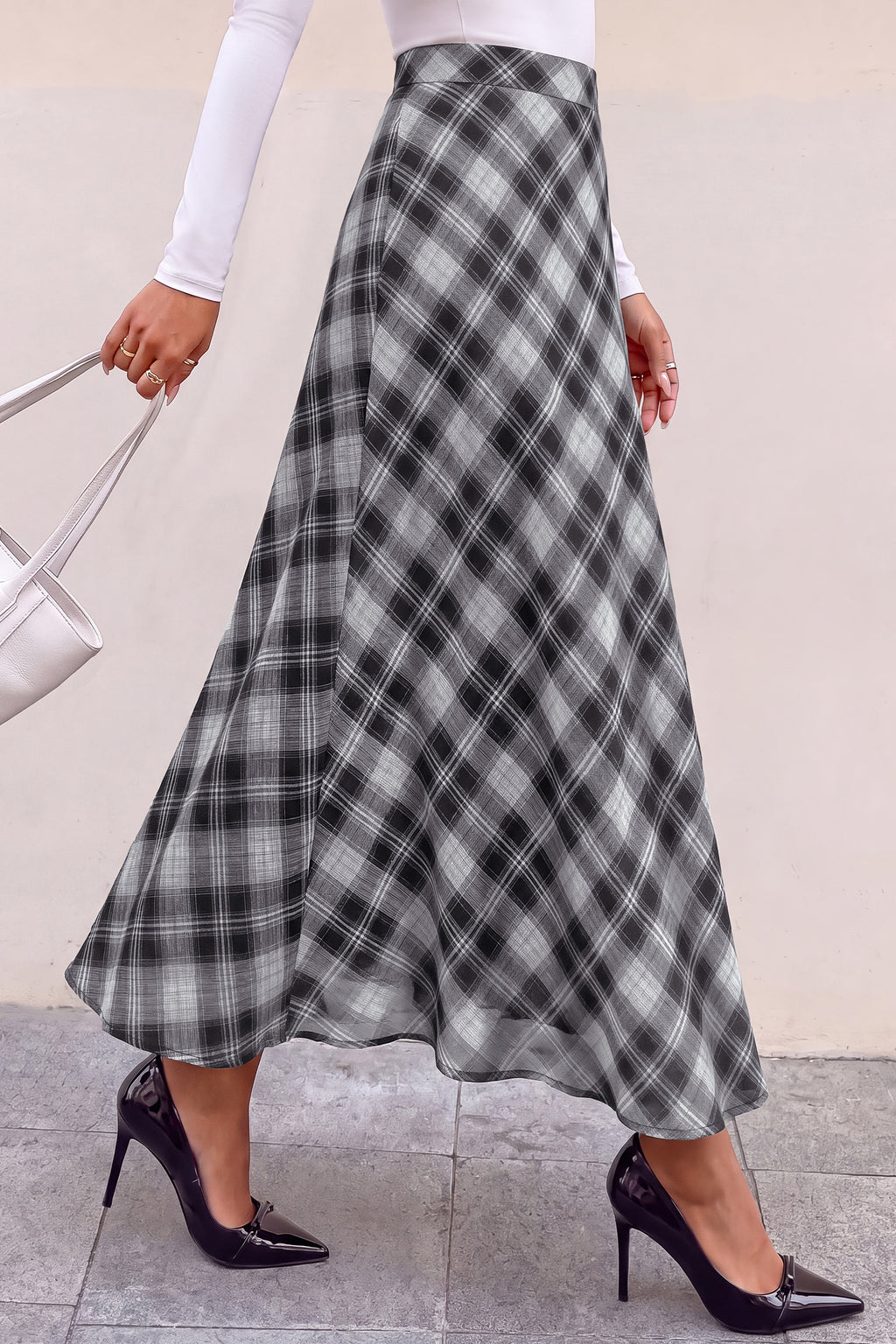 dowerme Casual A-Line Plaid Maxi Skirts for Women Trendy