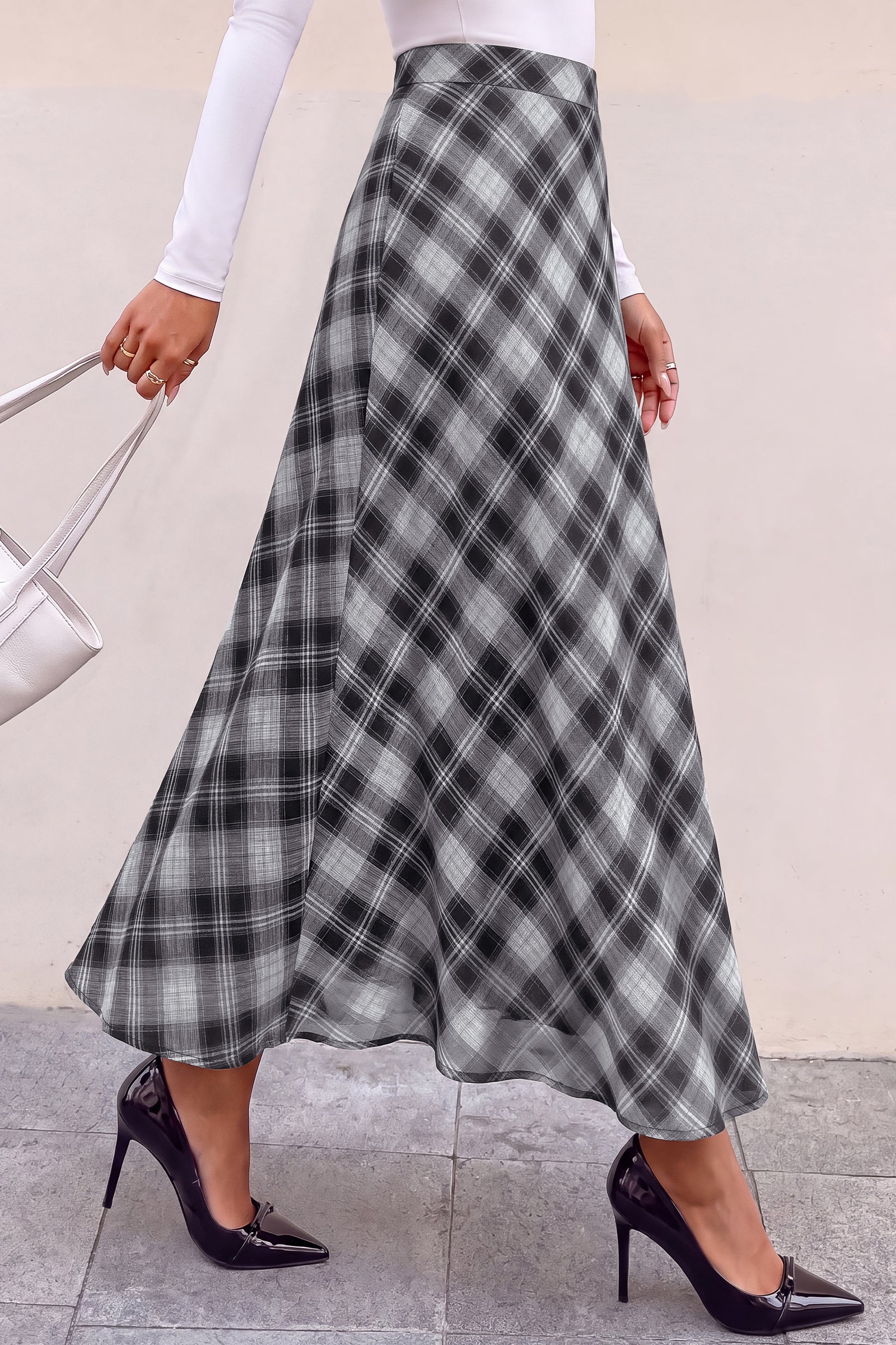 dowerme Casual A-Line Plaid Maxi Skirts for Women Trendy