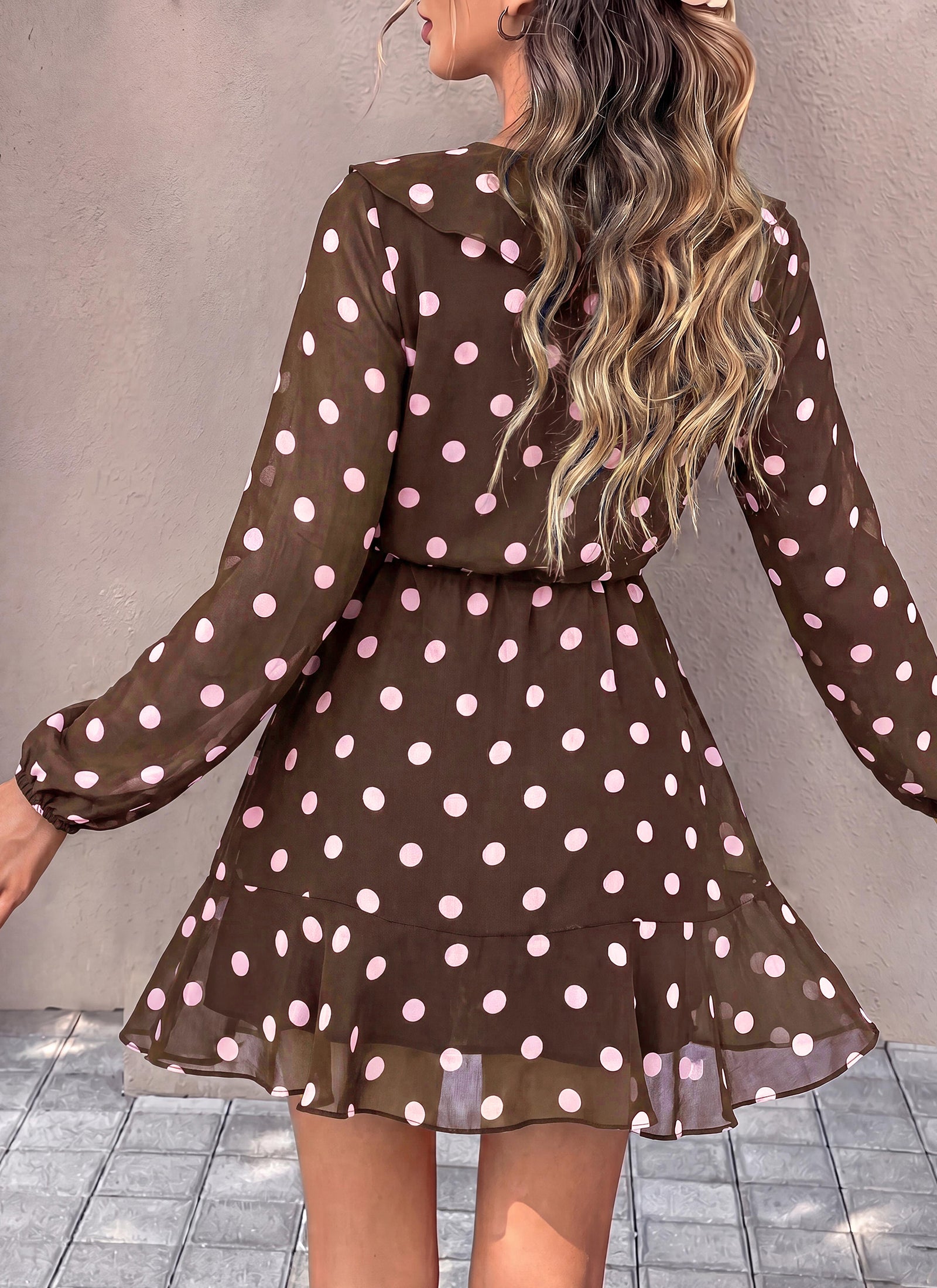 dowerme Women Belted Floral Polka Dot Mini Dress