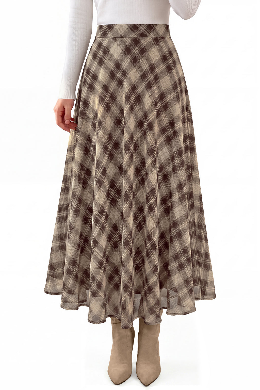 dowerme Casual A-Line Plaid Maxi Skirts for Women Trendy
