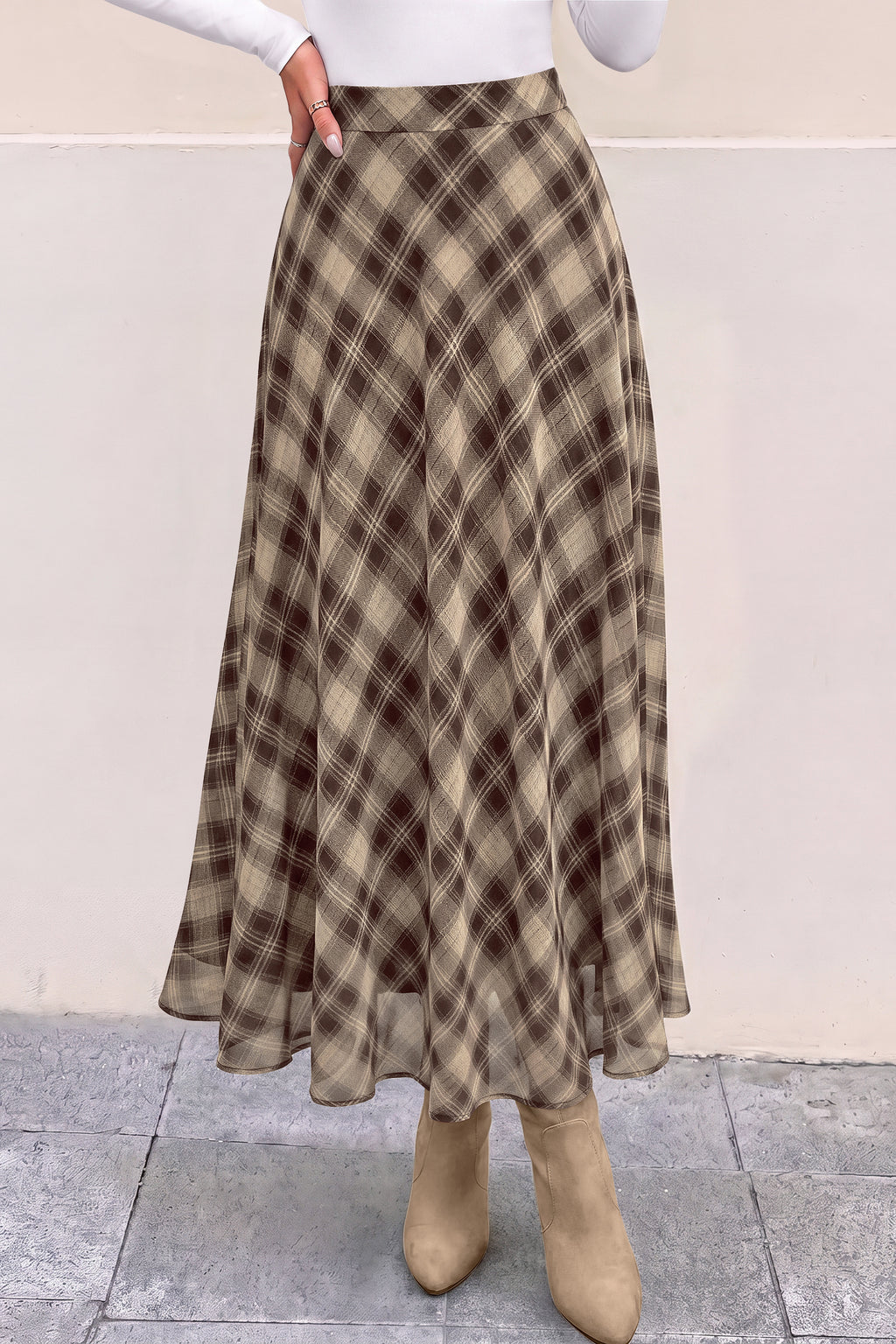 dowerme Casual A-Line Plaid Maxi Skirts for Women Trendy