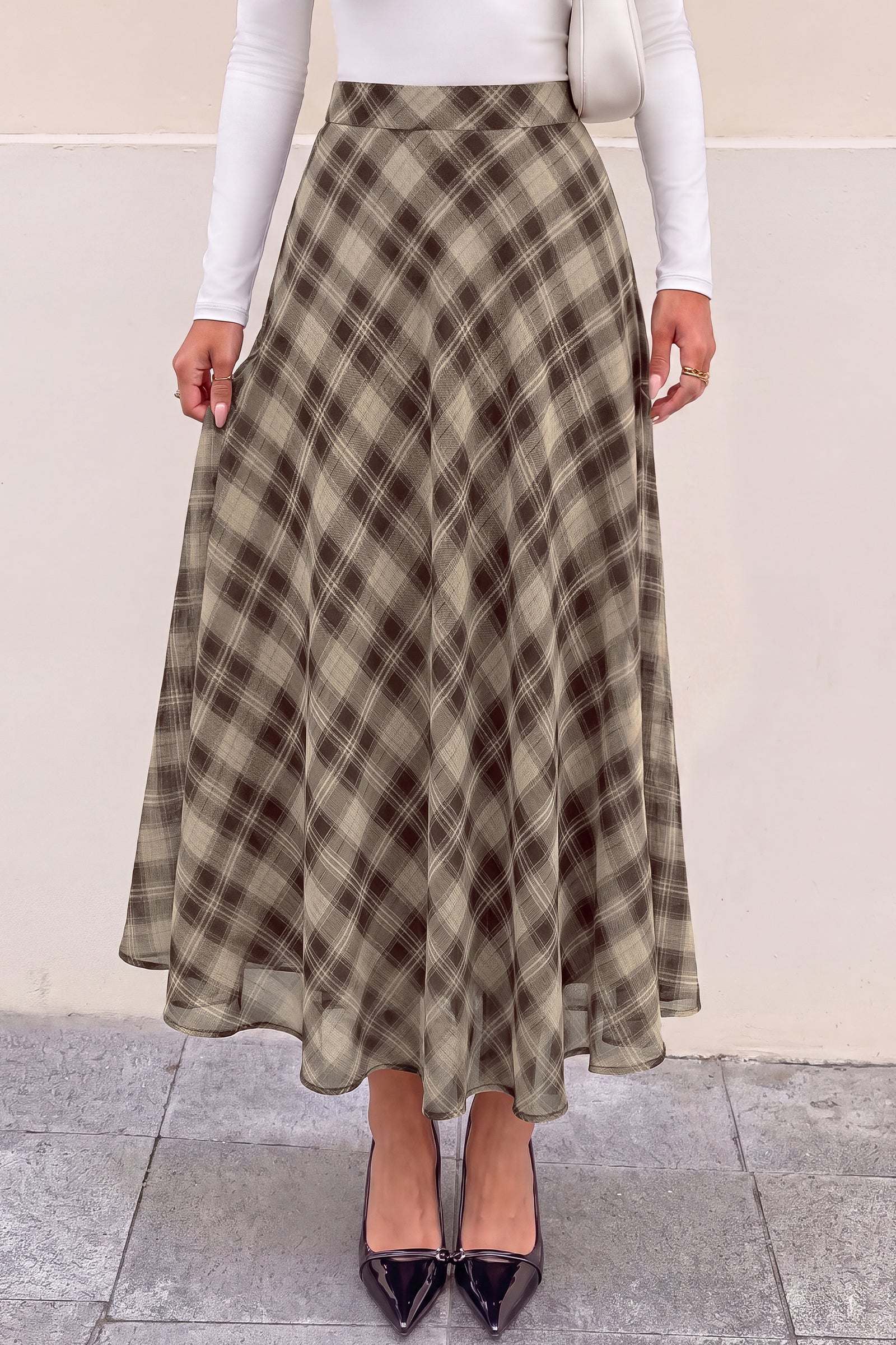 dowerme Casual A-Line Plaid Maxi Skirts for Women Trendy
