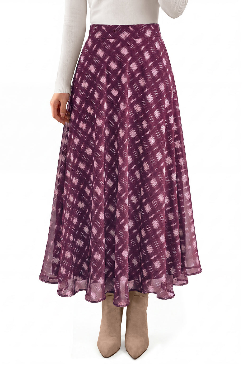 dowerme Casual A-Line Plaid Maxi Skirts for Women Trendy