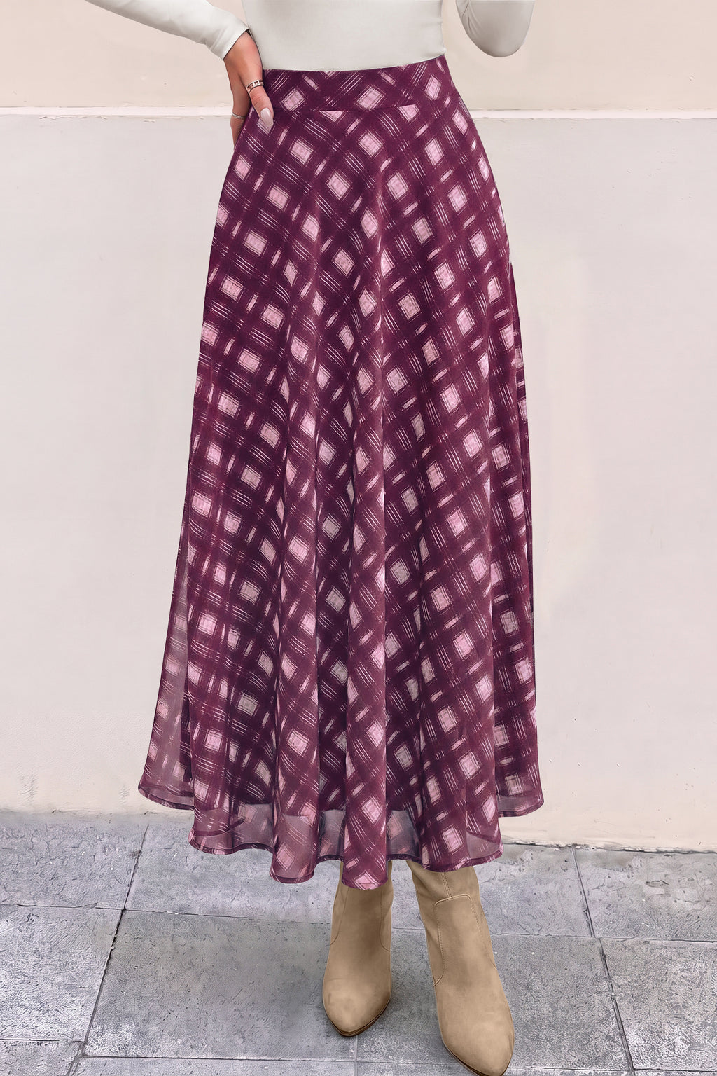 dowerme Casual A-Line Plaid Maxi Skirts for Women Trendy