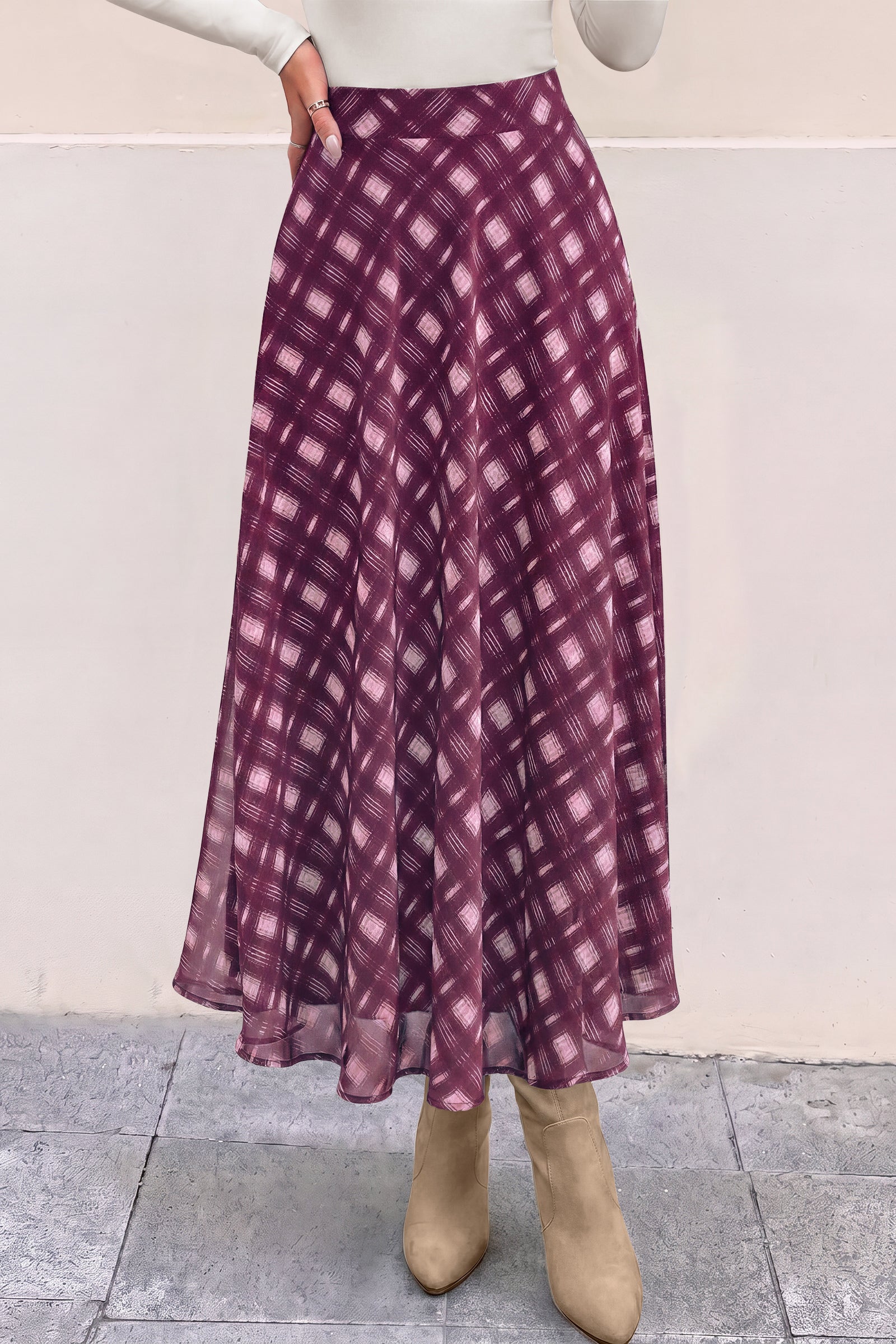 dowerme Casual A-Line Plaid Maxi Skirts for Women Trendy