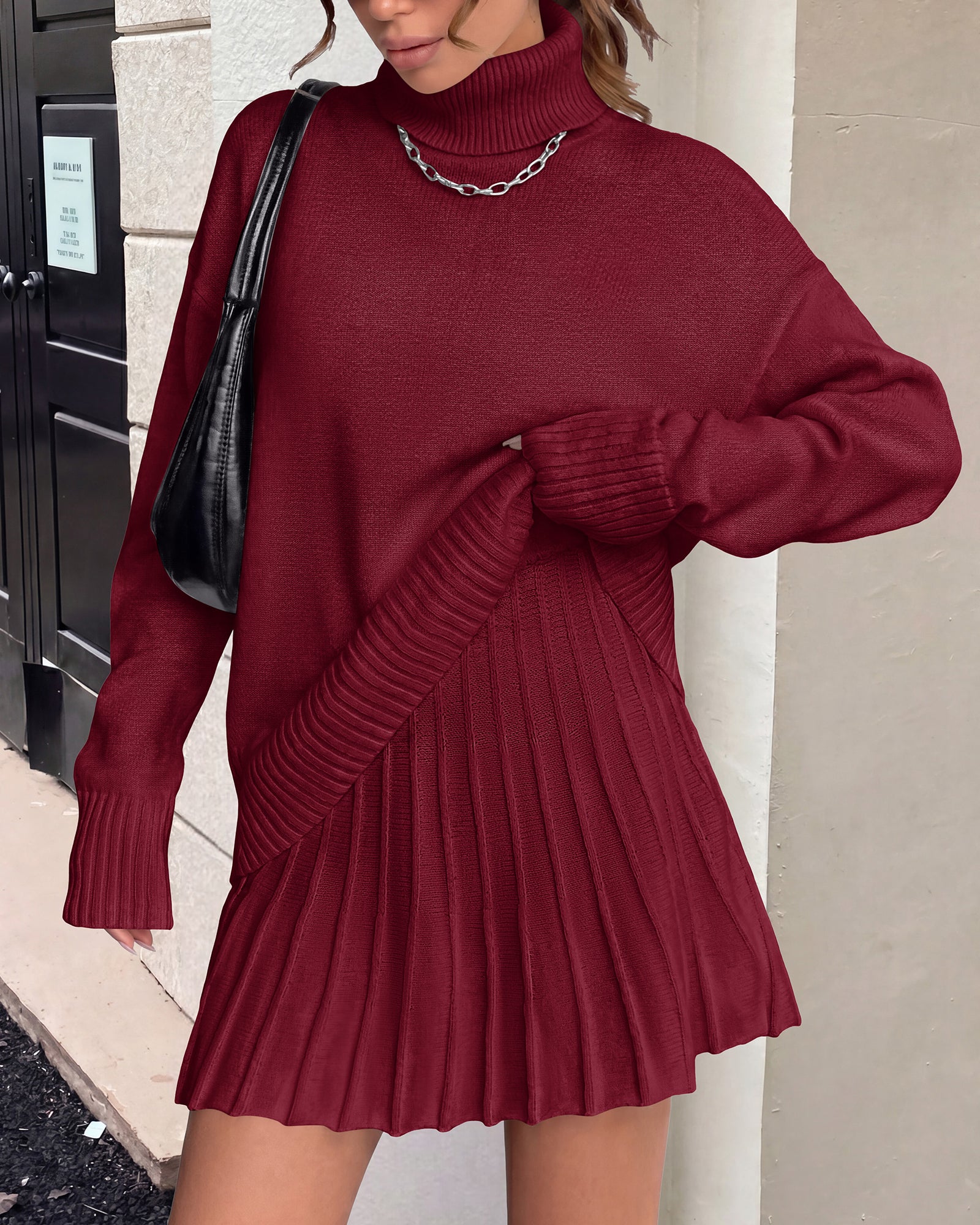 dowerme 2 Piece Sets For Women 2026 Fall Turtleneck Sweater Pleated Mini Skirt Set Cute Winter Clothing Vacation Outfits