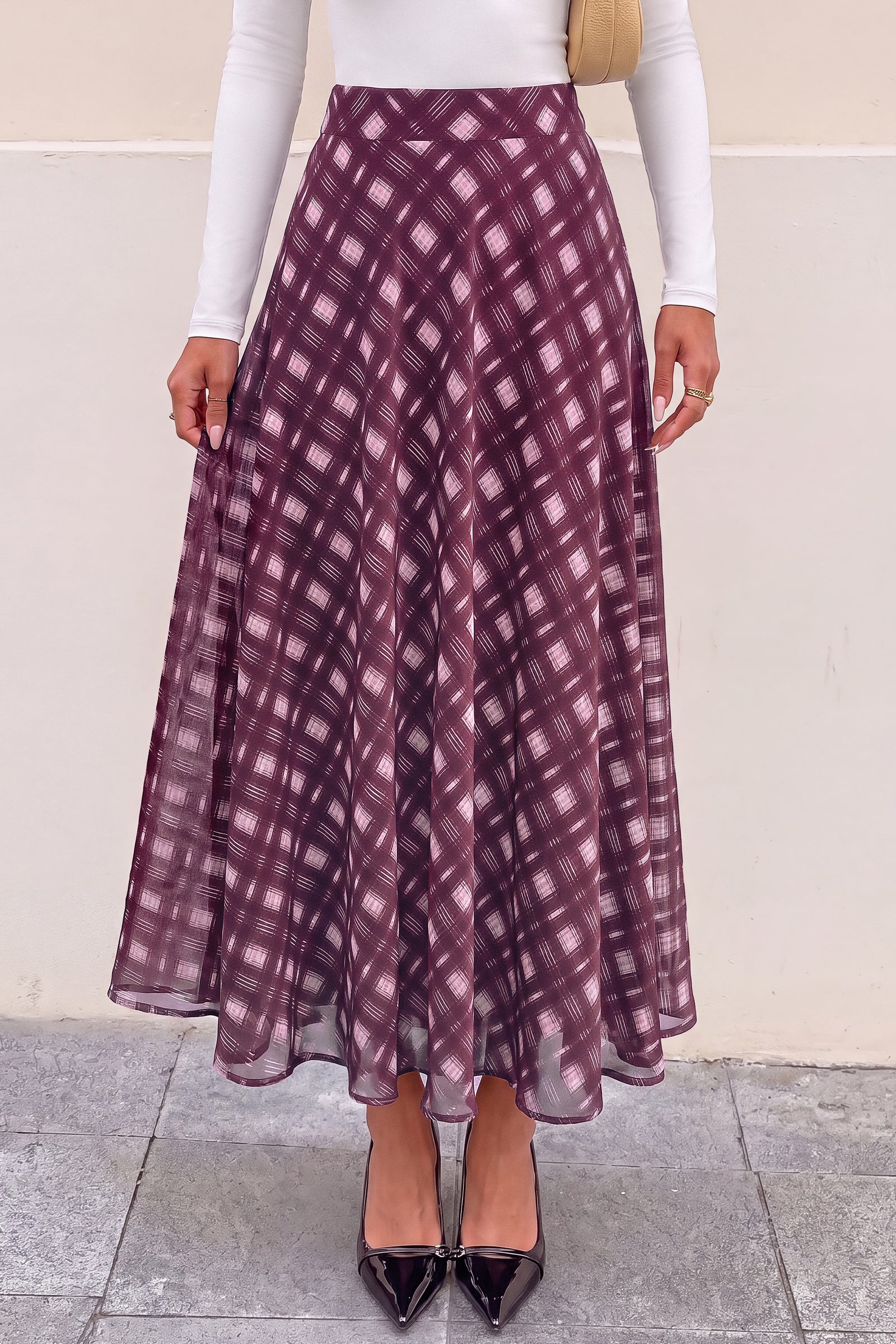 dowerme Casual A-Line Plaid Maxi Skirts for Women Trendy