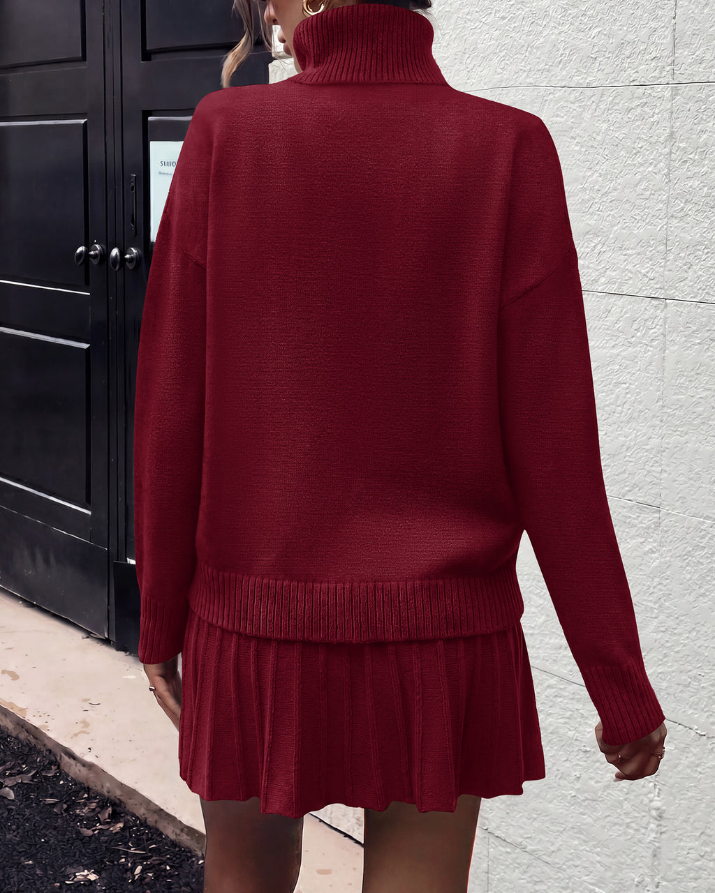 dowerme 2 Piece Sets For Women 2026 Fall Turtleneck Sweater Pleated Mini Skirt Set Cute Winter Clothing Vacation Outfits