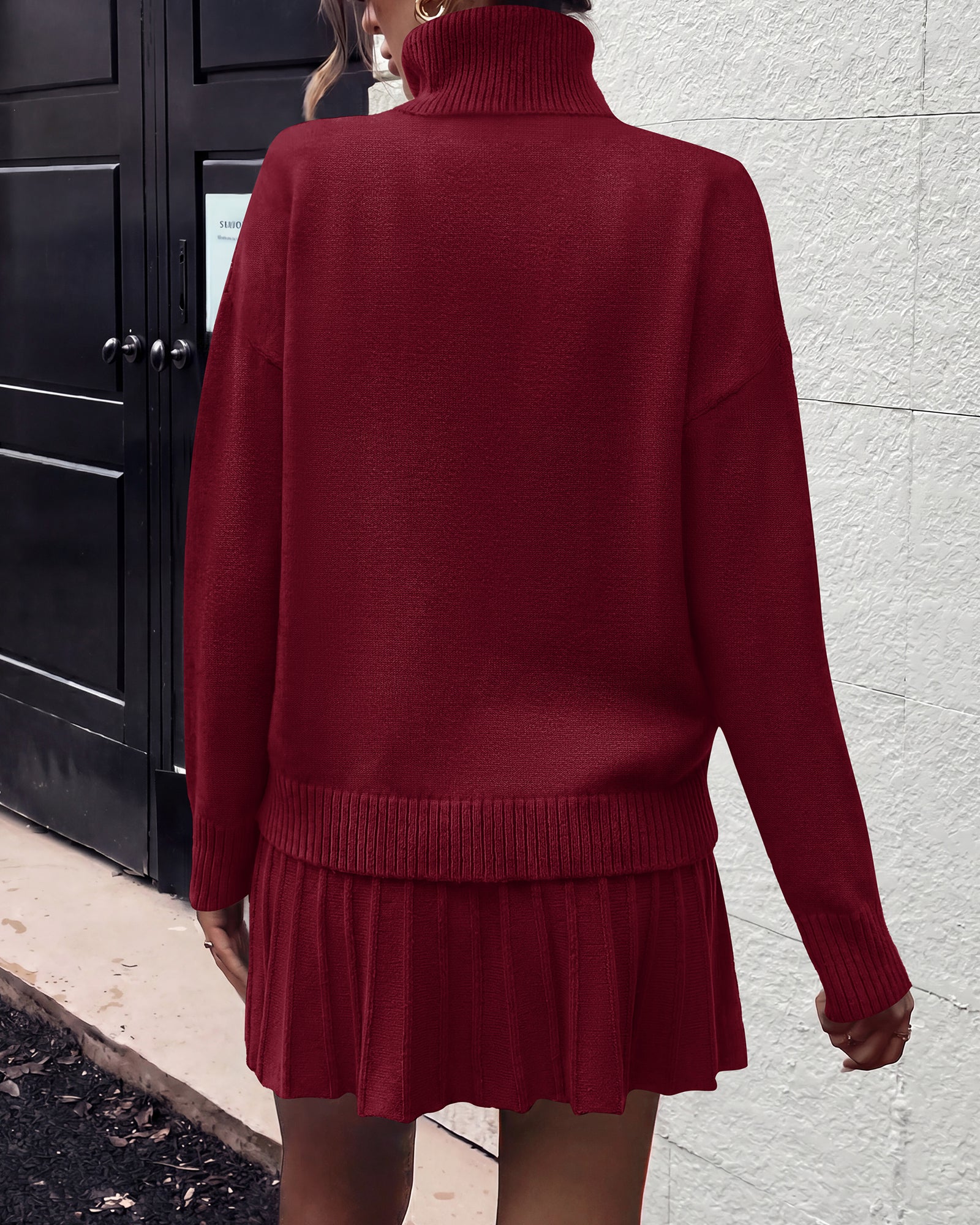 dowerme 2 Piece Sets For Women 2026 Fall Turtleneck Sweater Pleated Mini Skirt Set Cute Winter Clothing Vacation Outfits