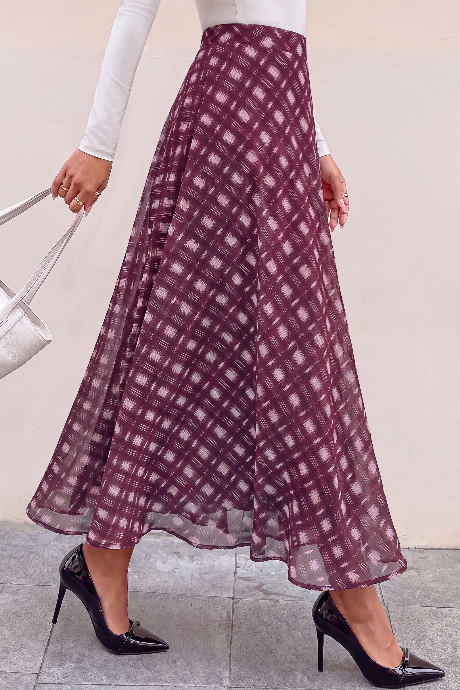 dowerme Casual A-Line Plaid Maxi Skirts for Women Trendy