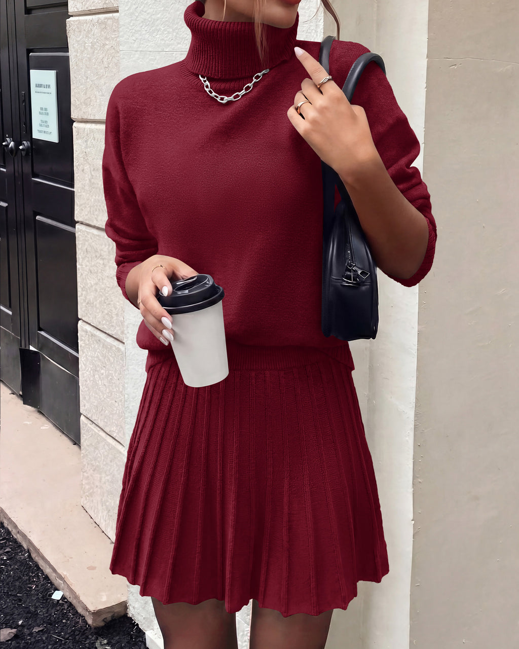 dowerme 2 Piece Sets For Women 2026 Fall Turtleneck Sweater Pleated Mini Skirt Set Cute Winter Clothing Vacation Outfits