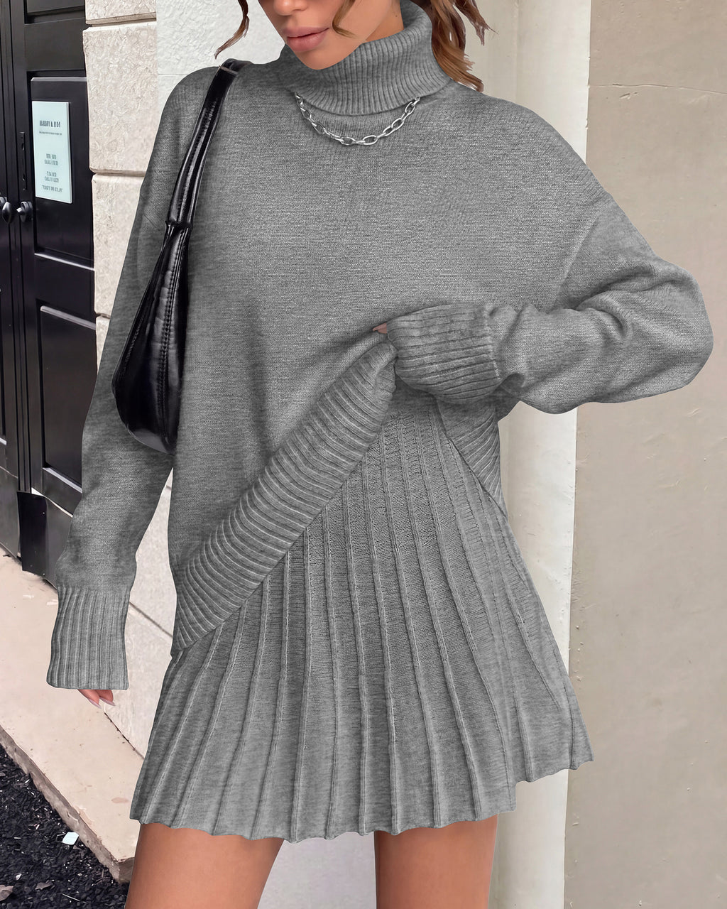 dowerme 2 Piece Sets For Women 2026 Fall Turtleneck Sweater Pleated Mini Skirt Set Cute Winter Clothing Vacation Outfits