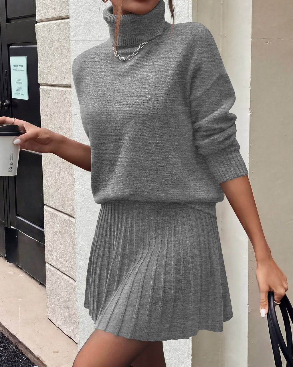 dowerme 2 Piece Sets For Women 2026 Fall Turtleneck Sweater Pleated Mini Skirt Set Cute Winter Clothing Vacation Outfits