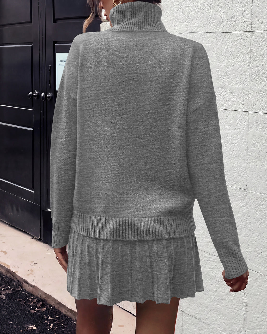 dowerme 2 Piece Sets For Women 2026 Fall Turtleneck Sweater Pleated Mini Skirt Set Cute Winter Clothing Vacation Outfits