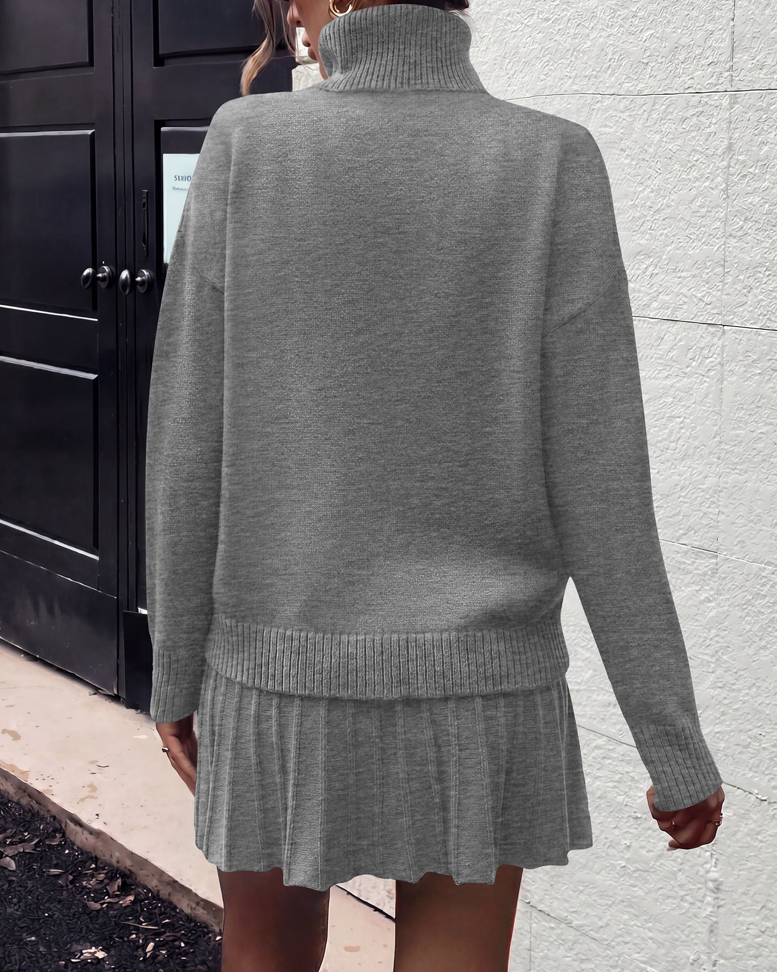 dowerme 2 Piece Sets For Women 2026 Fall Turtleneck Sweater Pleated Mini Skirt Set Cute Winter Clothing Vacation Outfits