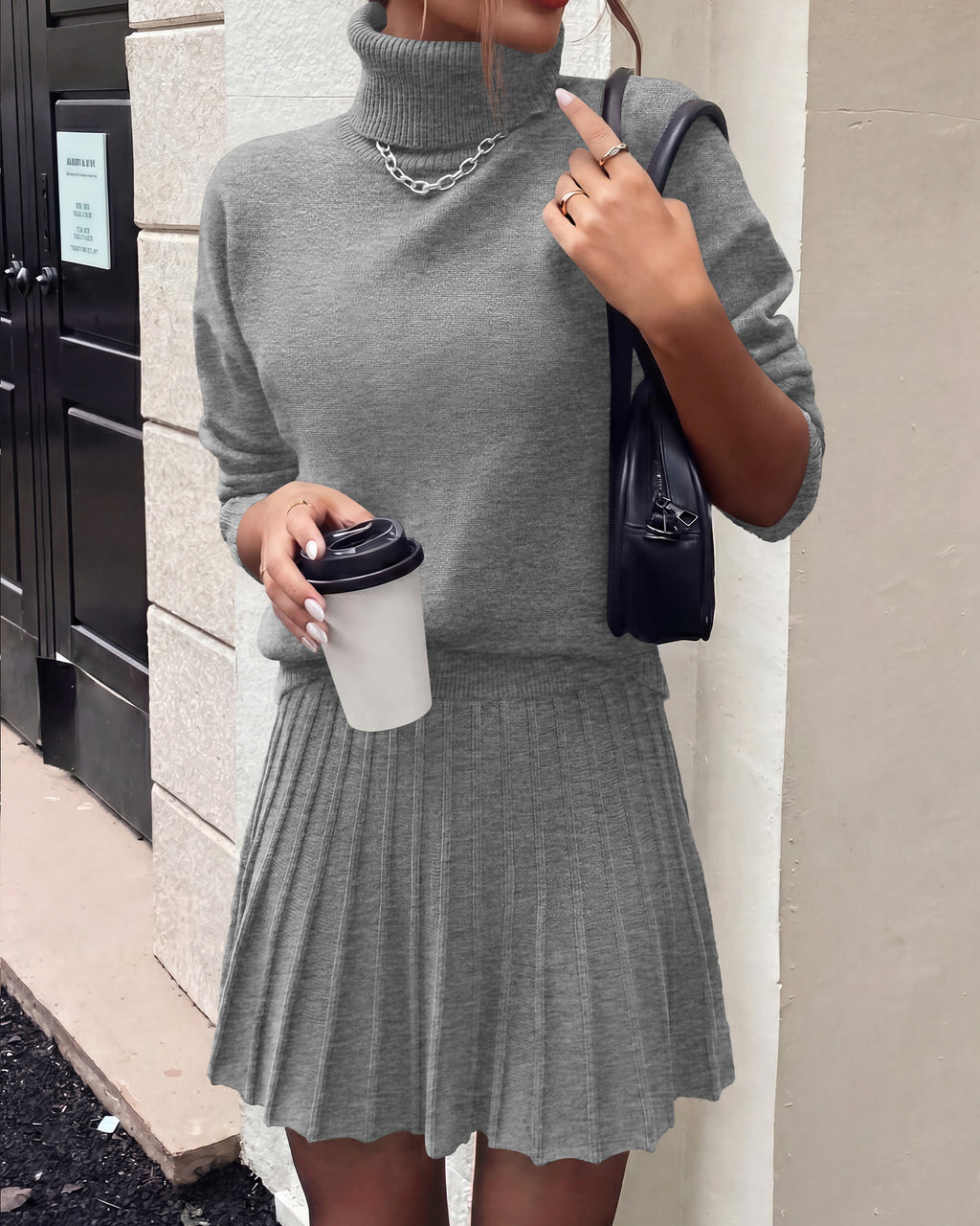 dowerme 2 Piece Sets For Women 2026 Fall Turtleneck Sweater Pleated Mini Skirt Set Cute Winter Clothing Vacation Outfits
