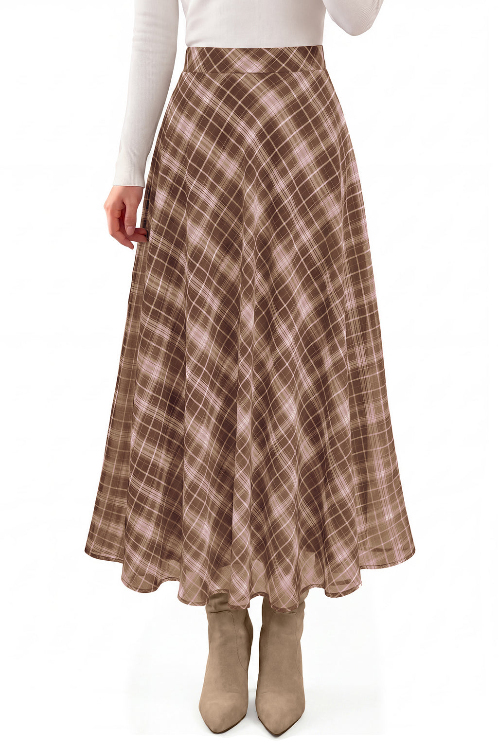 dowerme Casual A-Line Plaid Maxi Skirts for Women Trendy