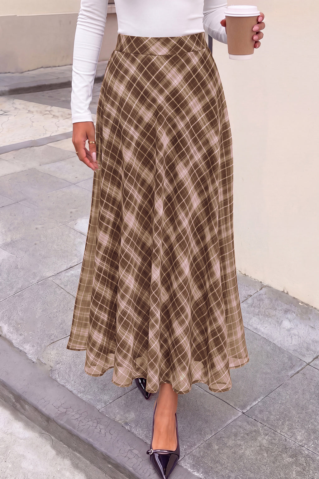dowerme Casual A-Line Plaid Maxi Skirts for Women Trendy