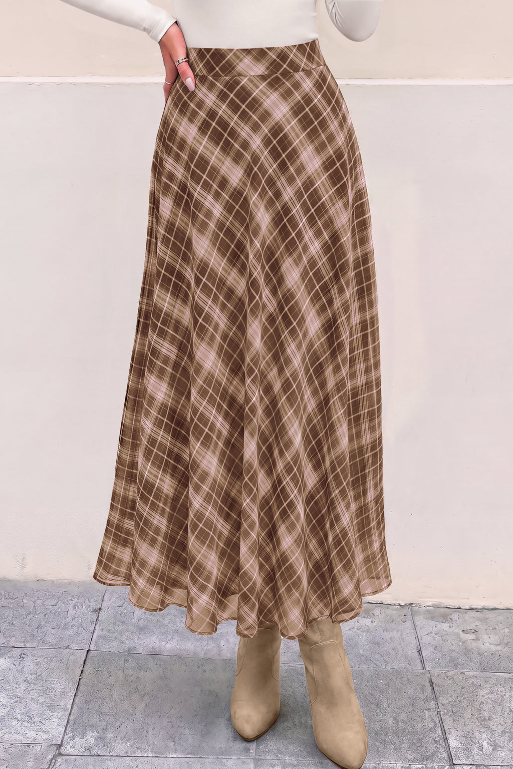 dowerme Casual A-Line Plaid Maxi Skirts for Women Trendy