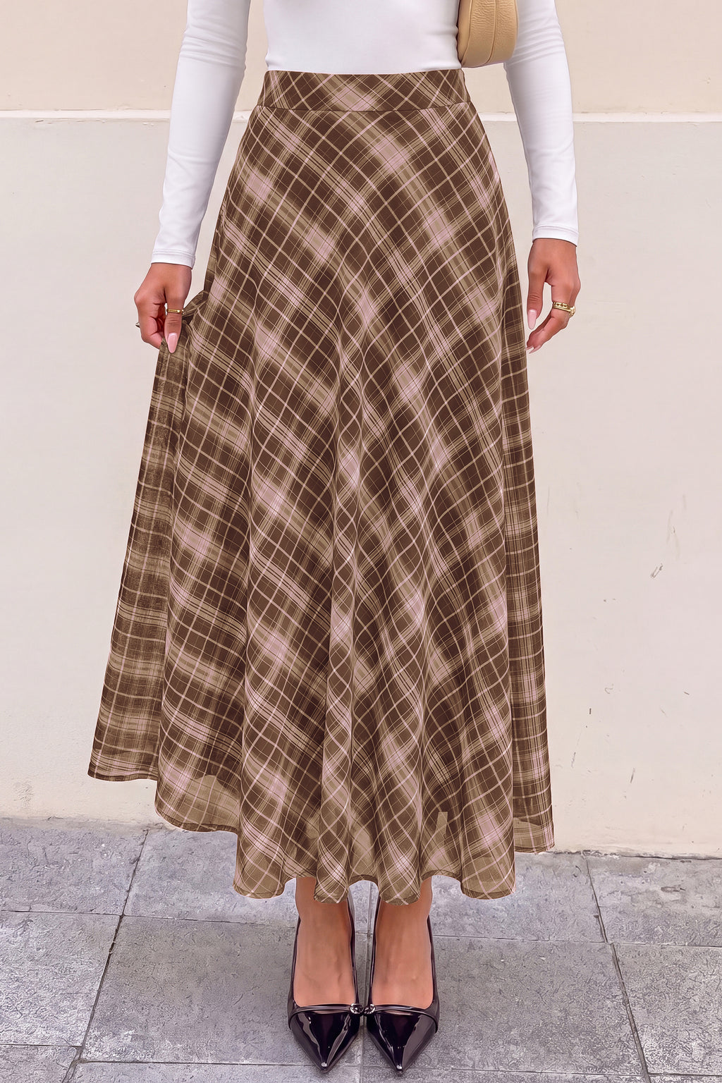 dowerme Casual A-Line Plaid Maxi Skirts for Women Trendy
