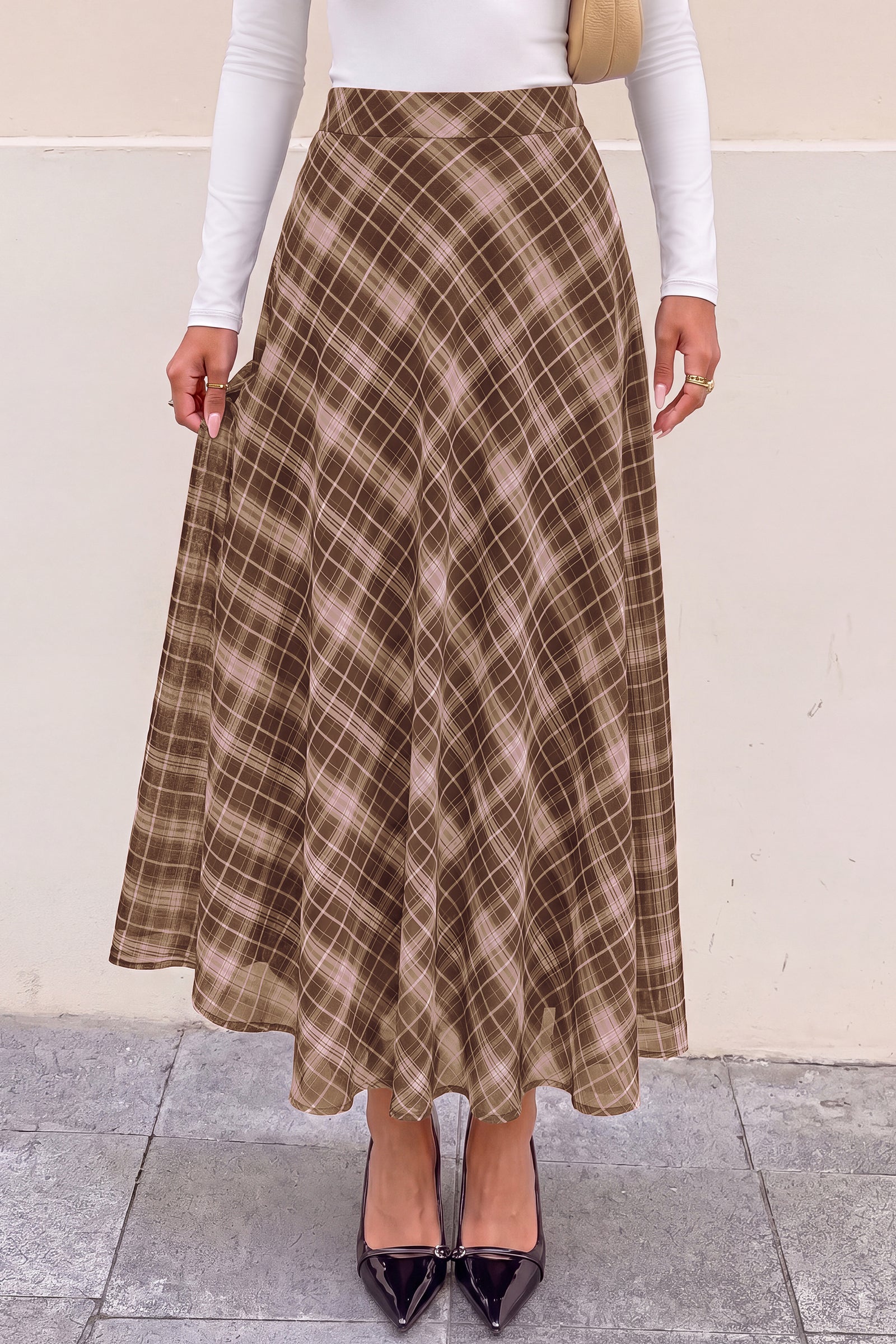 dowerme Casual A-Line Plaid Maxi Skirts for Women Trendy