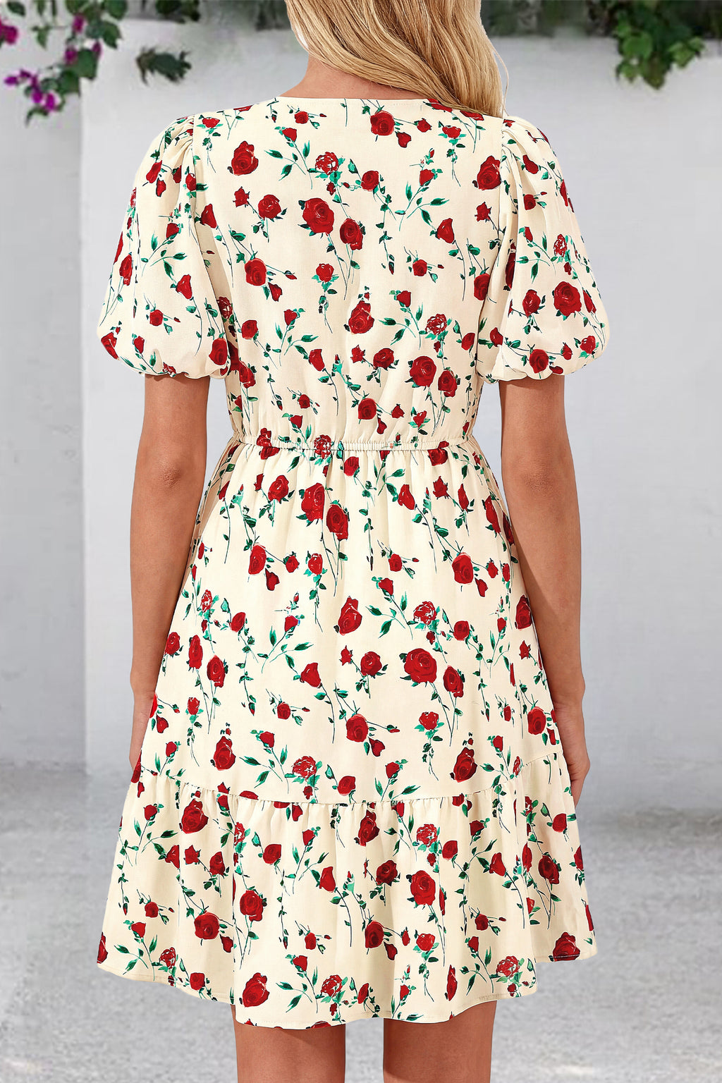 dowerme Women Summer Casual Dresses 2026 Puff Short Sleeve V Neck Floral Boho Midi Dress Flowy Ruffle Spring Sundress