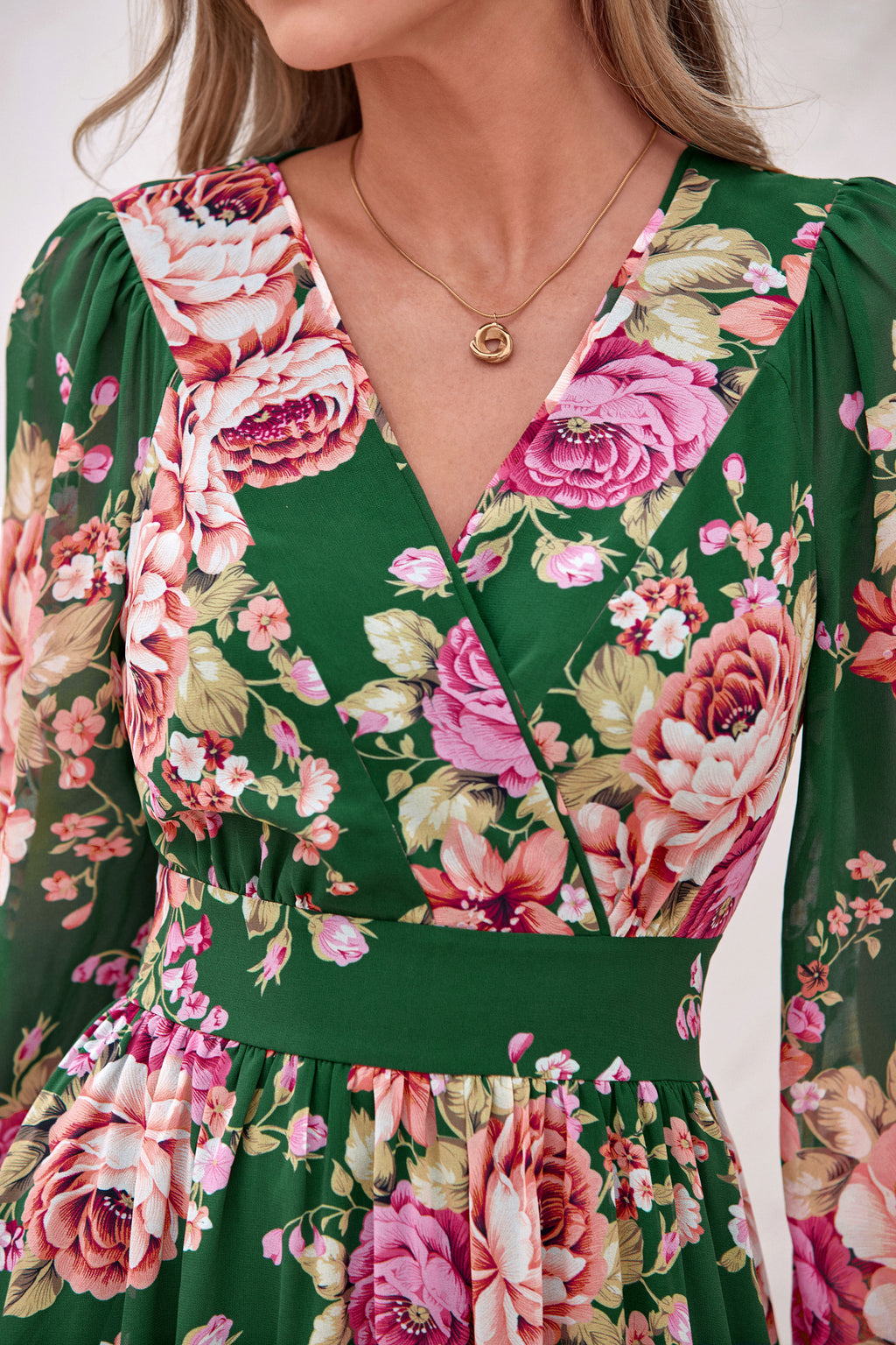 dowerme Women Fall Long Sleeve Wrap V Neck Floral Belted Boho Maxi Dress