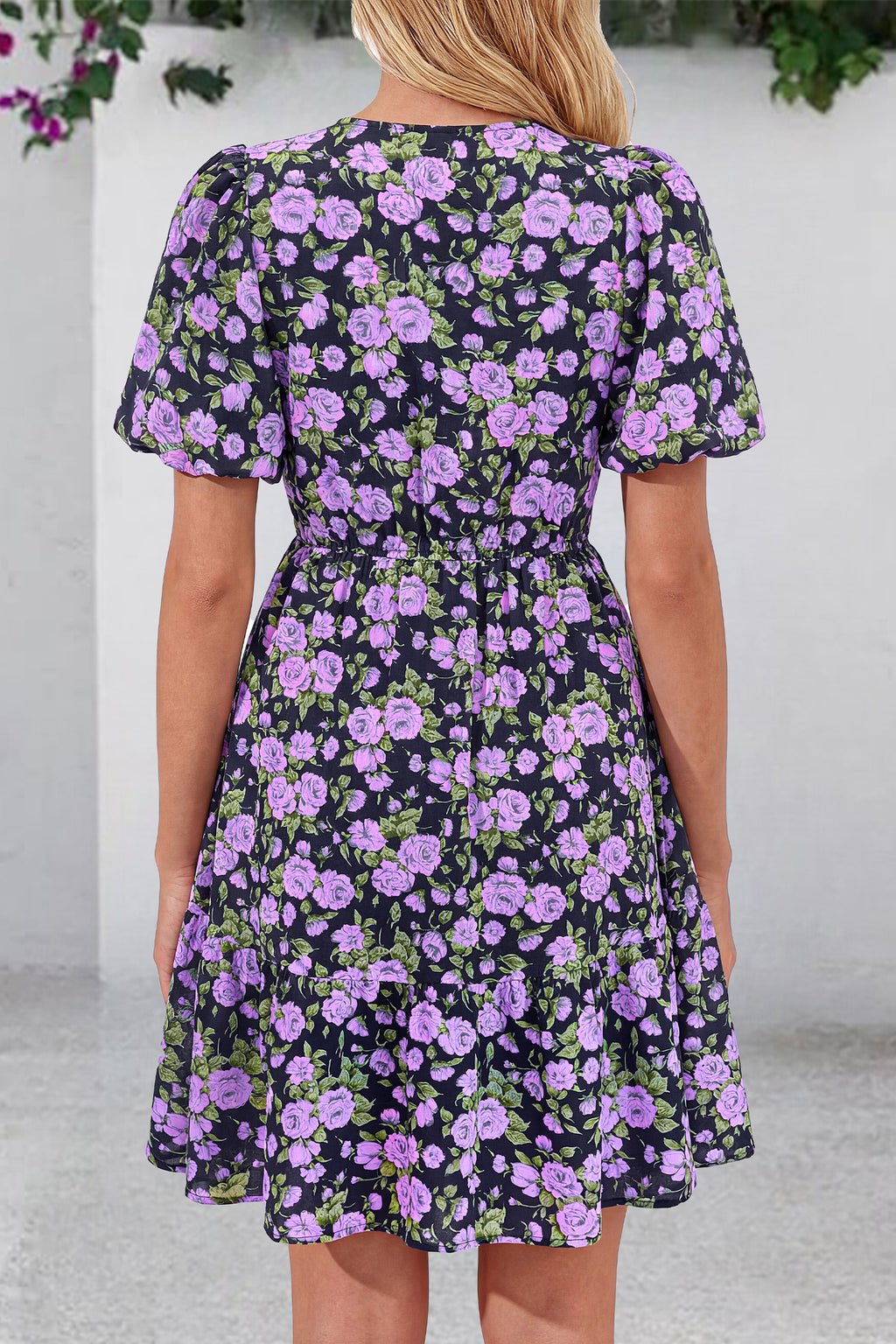 dowerme Women Summer Casual Dresses 2026 Puff Short Sleeve V Neck Floral Boho Midi Dress Flowy Ruffle Spring Sundress