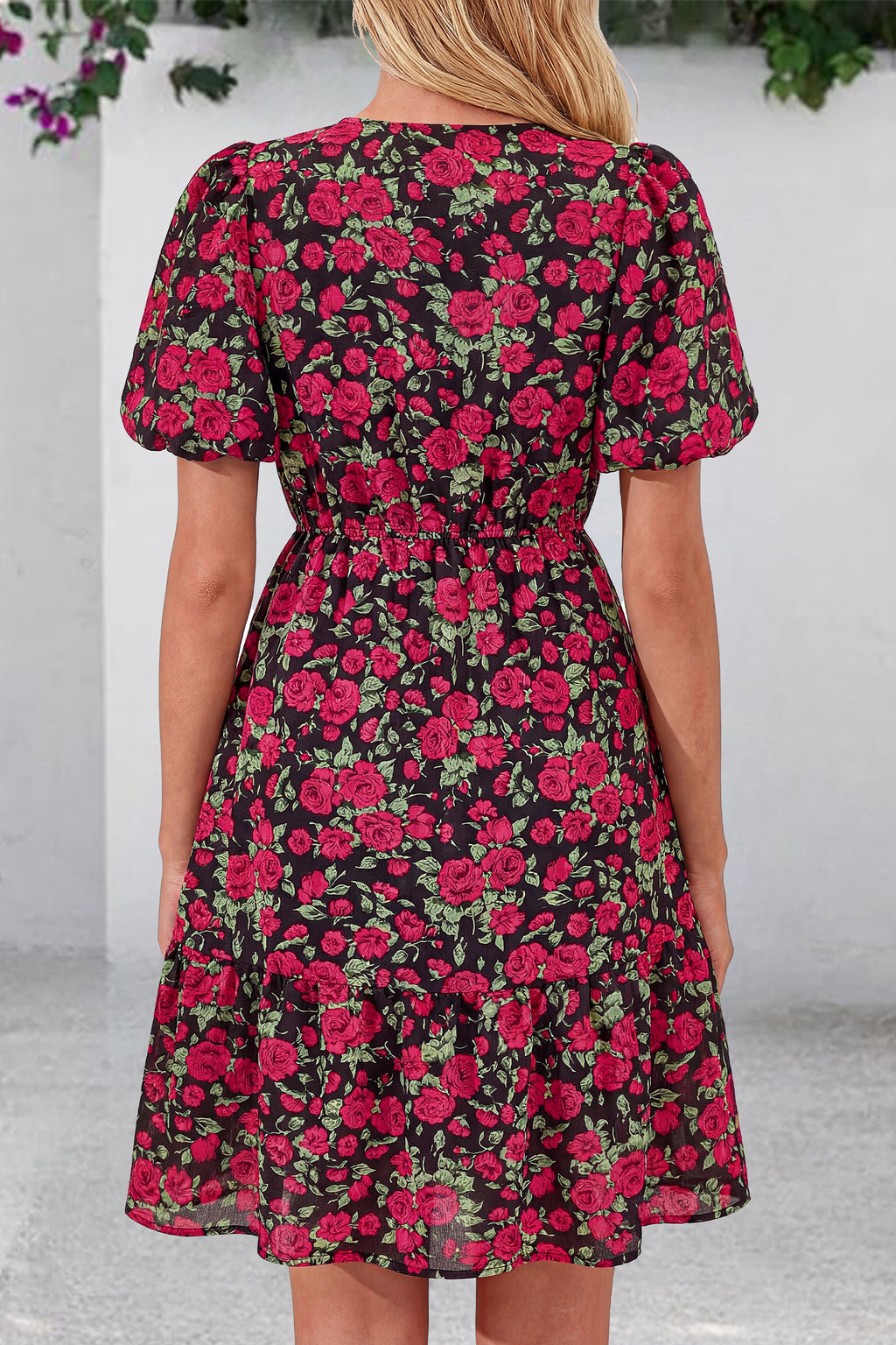 dowerme Women Summer Casual Dresses 2026 Puff Short Sleeve V Neck Floral Boho Midi Dress Flowy Ruffle Spring Sundress