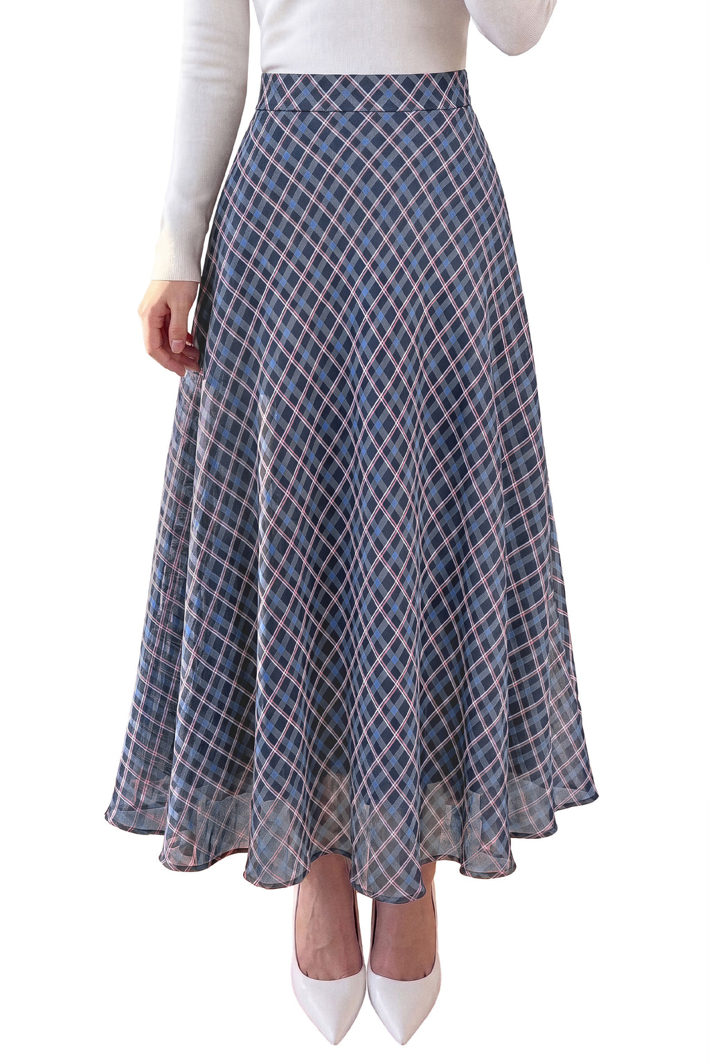 dowerme Casual A-Line Plaid Maxi Skirts for Women Trendy