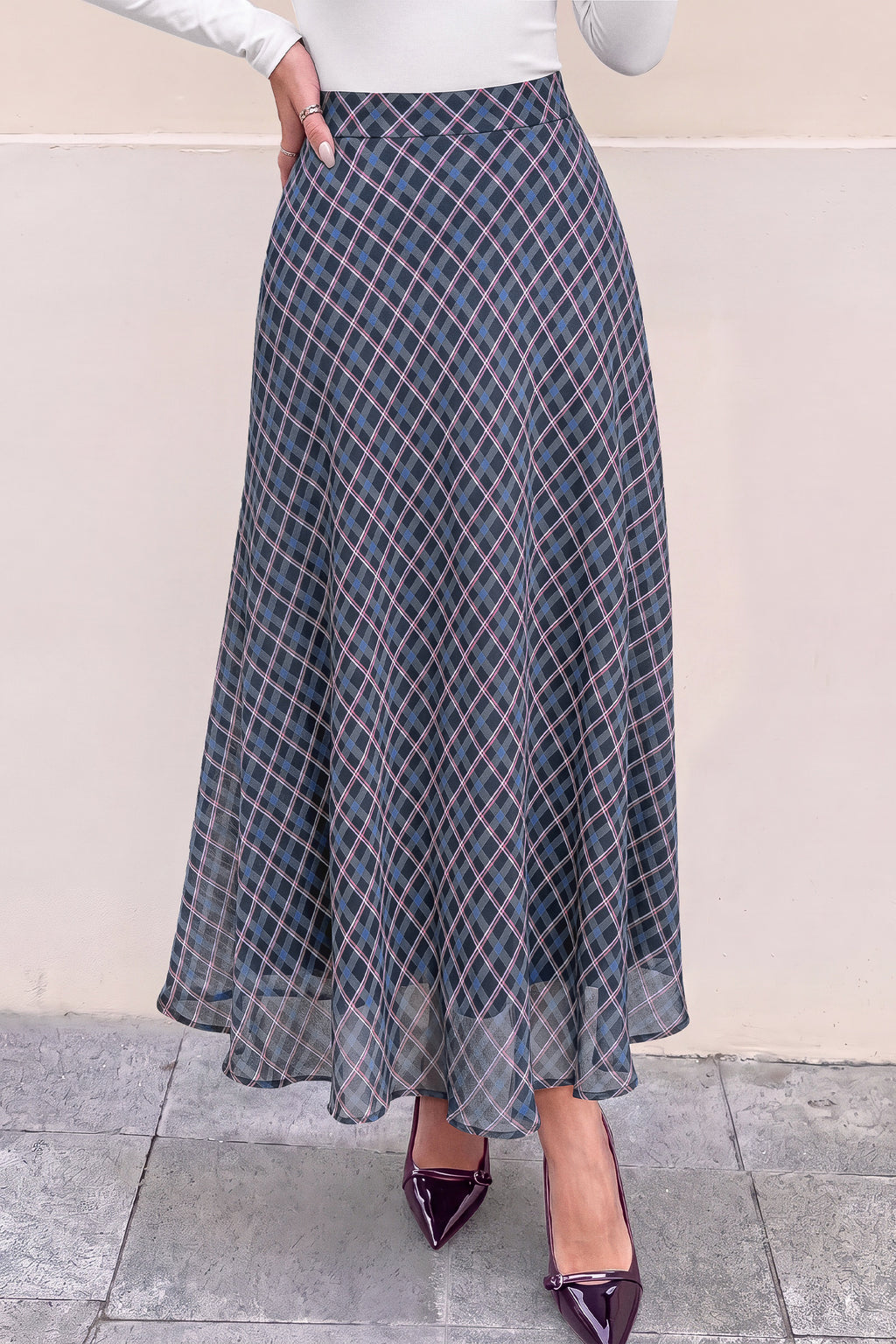 dowerme Casual A-Line Plaid Maxi Skirts for Women Trendy