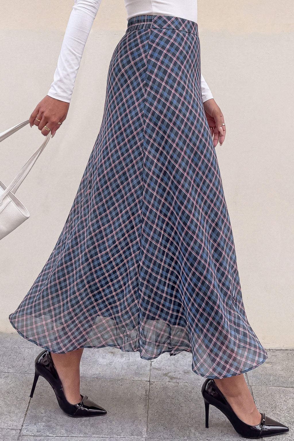 dowerme Casual A-Line Plaid Maxi Skirts for Women Trendy