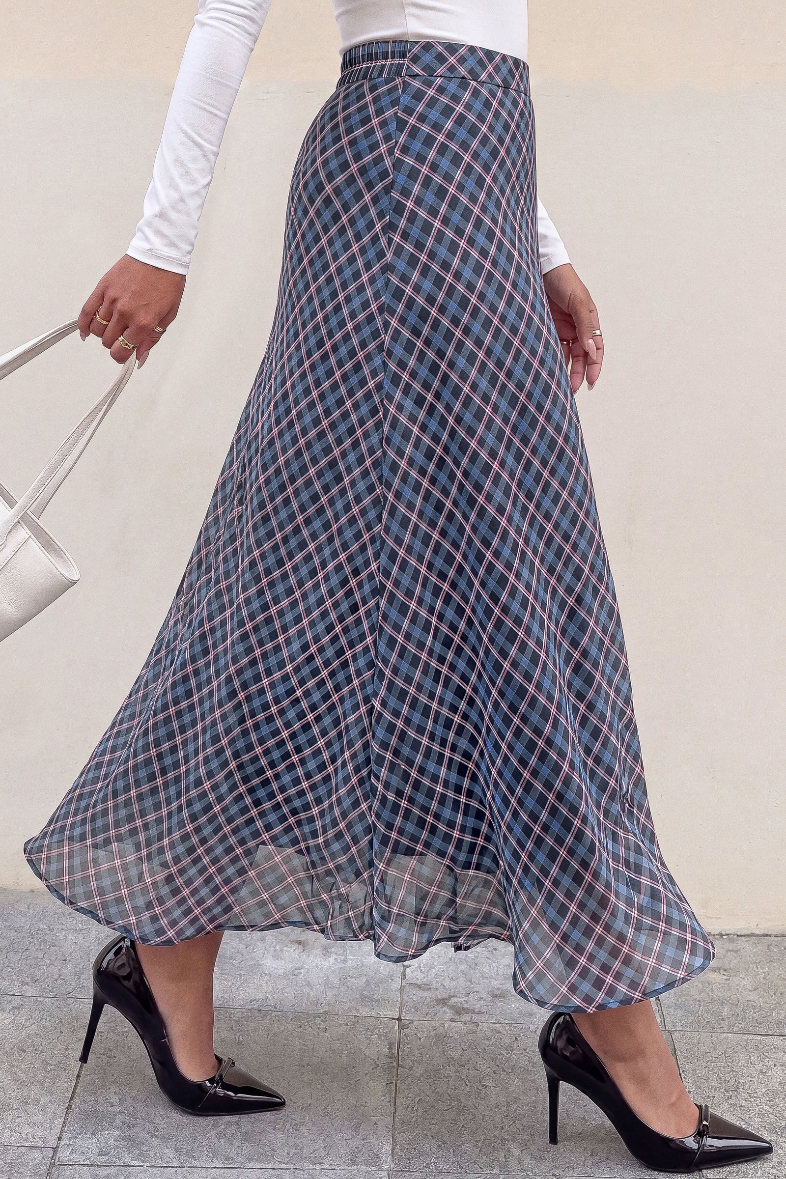 dowerme Casual A-Line Plaid Maxi Skirts for Women Trendy