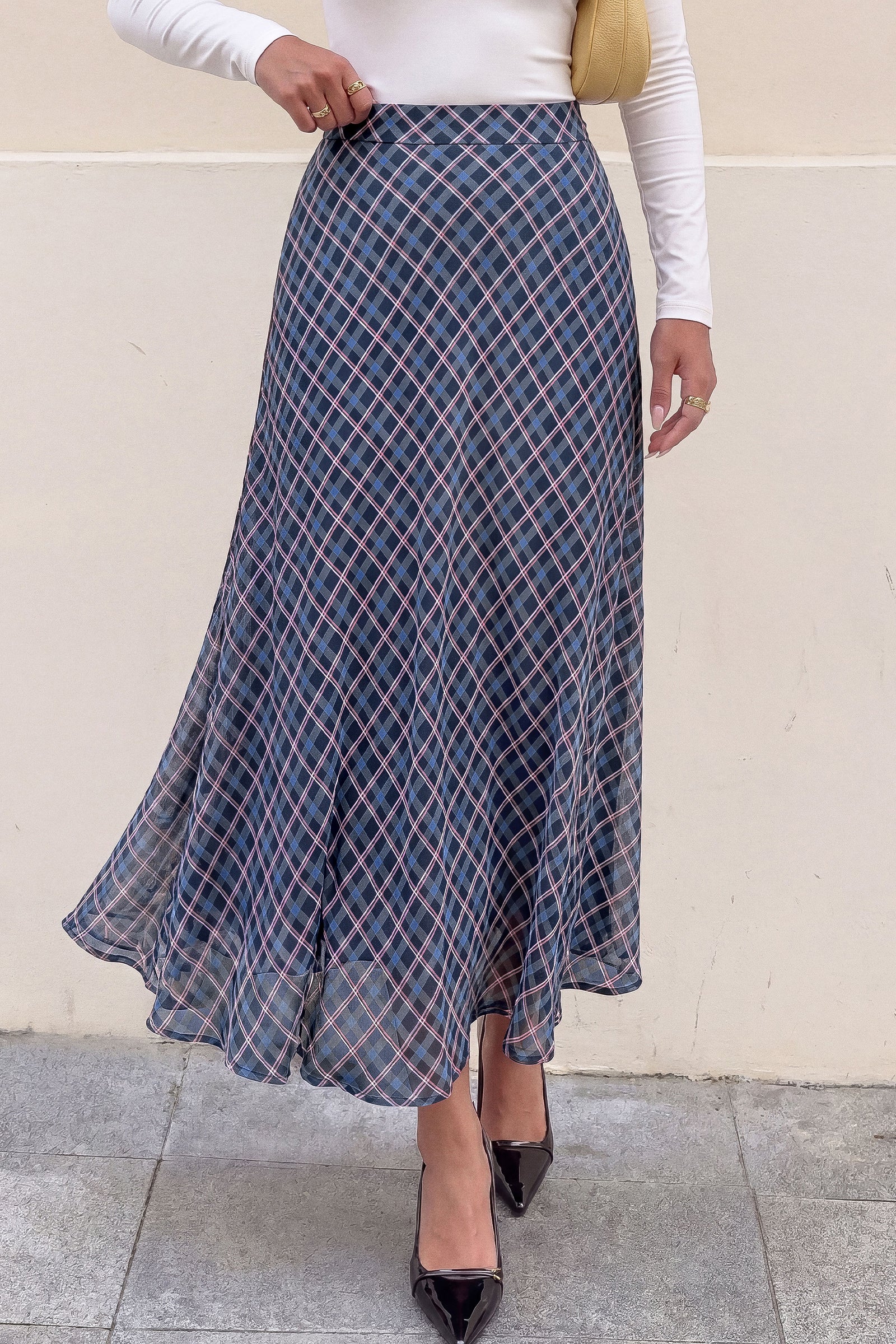 dowerme Casual A-Line Plaid Maxi Skirts for Women Trendy
